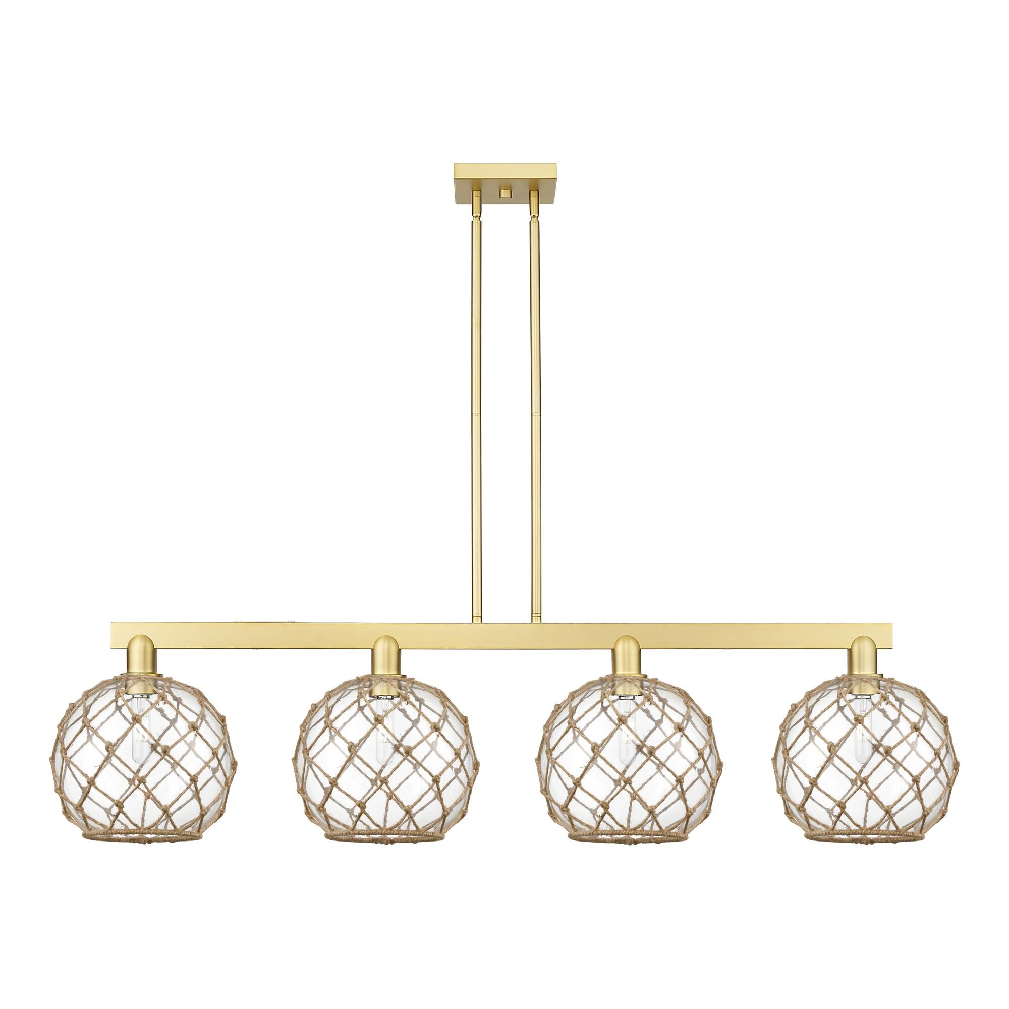 Shown in Satin Gold finish and Clear with Brown Rope glass