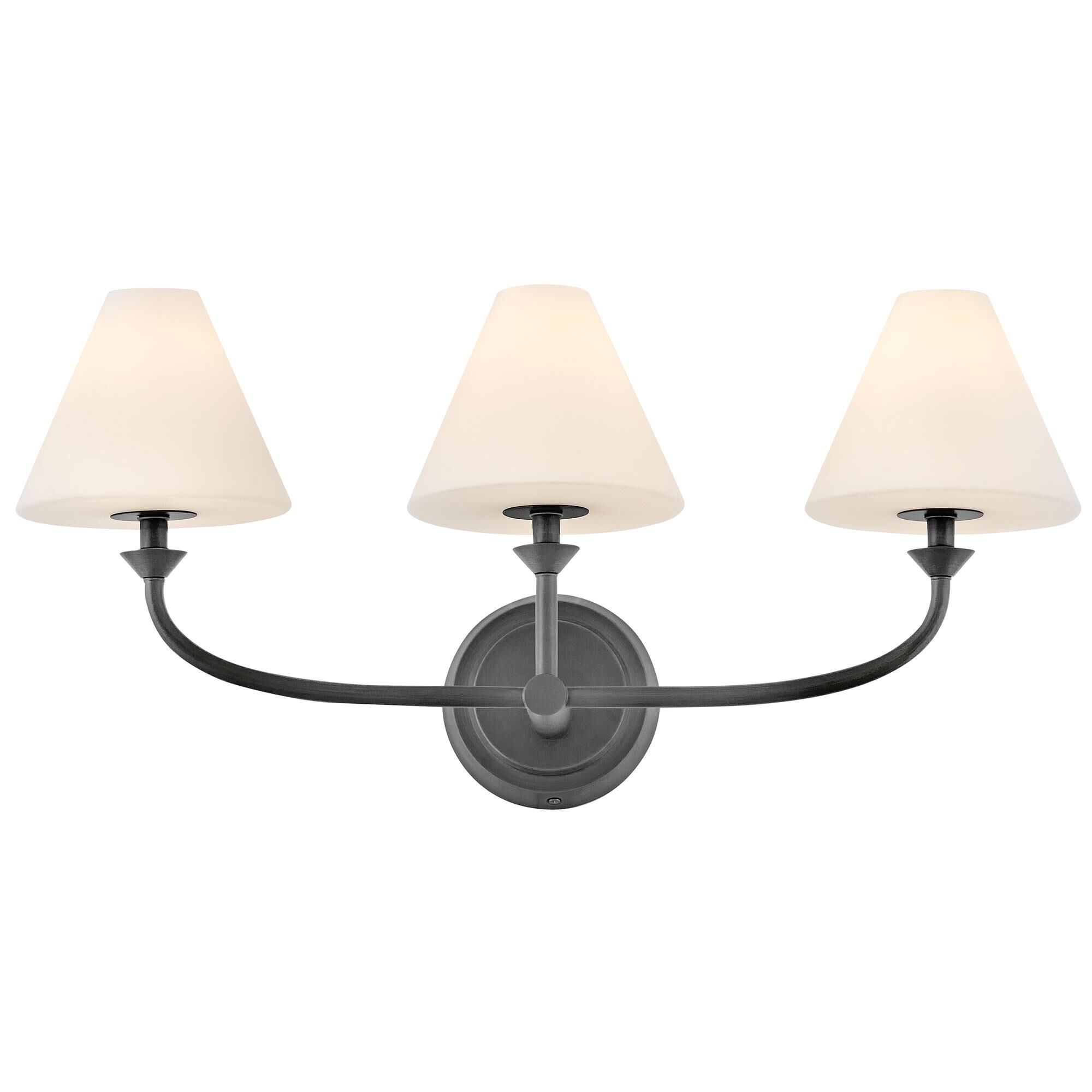 Shown in Blackened Brass finish and Etched Opal glass