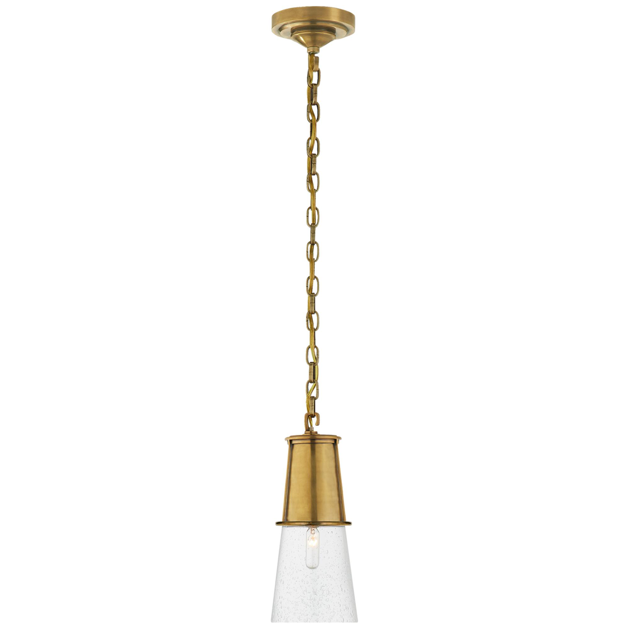Shown in Hand-Rubbed Antique Brass finish and Seeded glass
