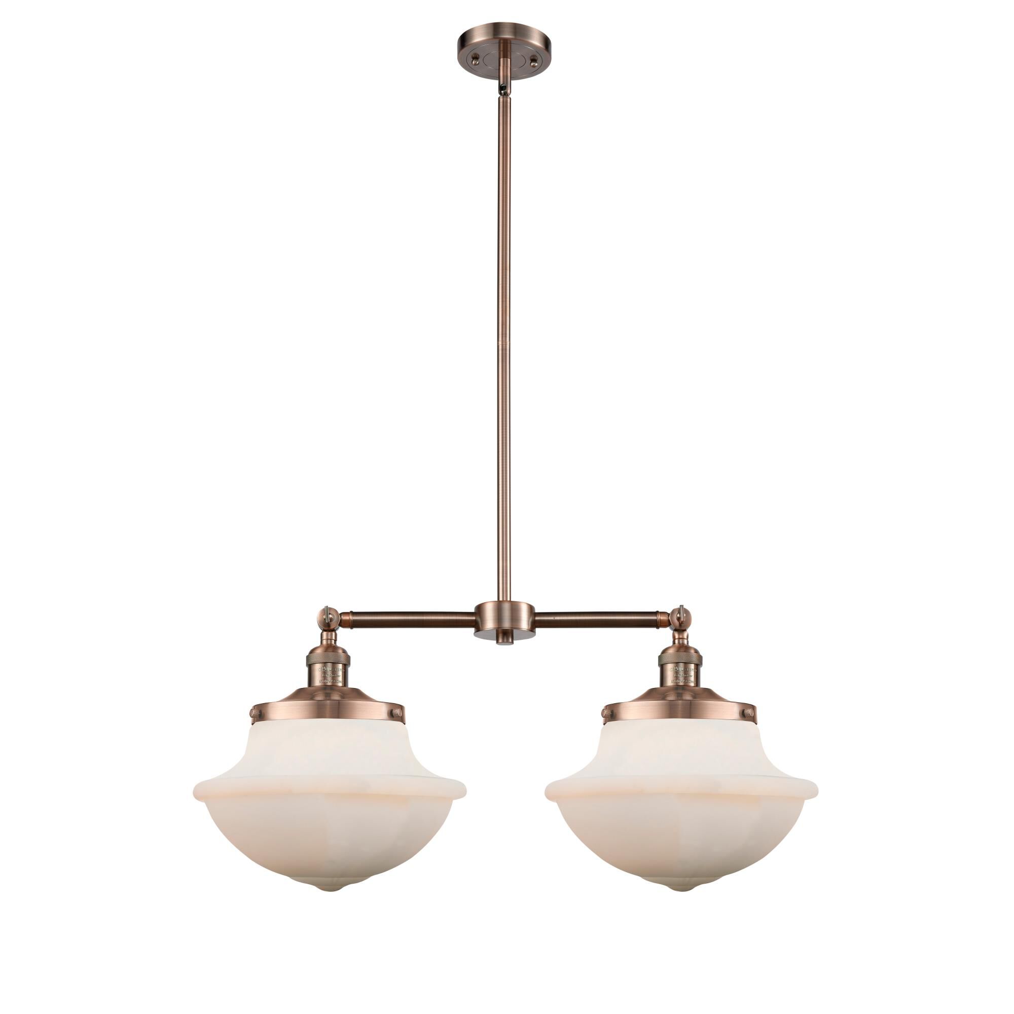 Shown in Antique Copper finish and Matte White glass