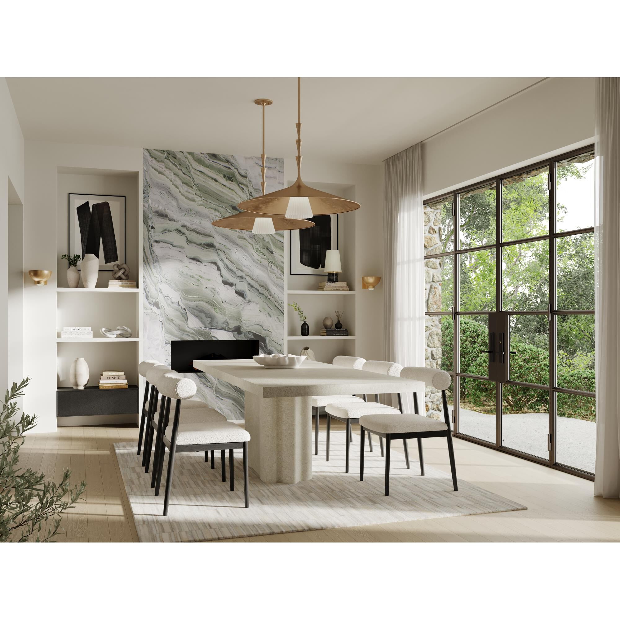 Shown in Vintage Gold Leaf finish and Opal Glossy Glass shade