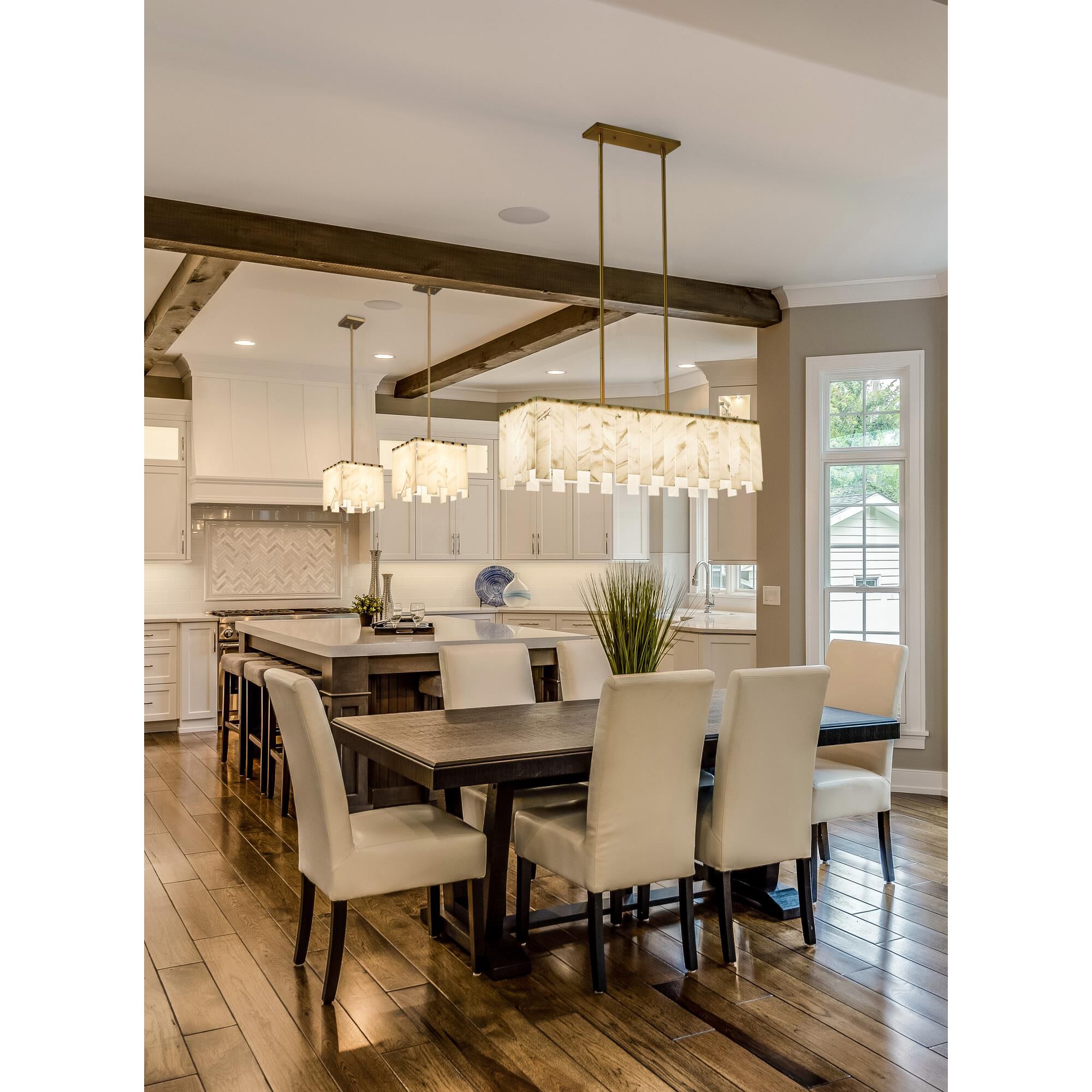 Shown in Rubbed Brass finish and Alabaster Resin shade