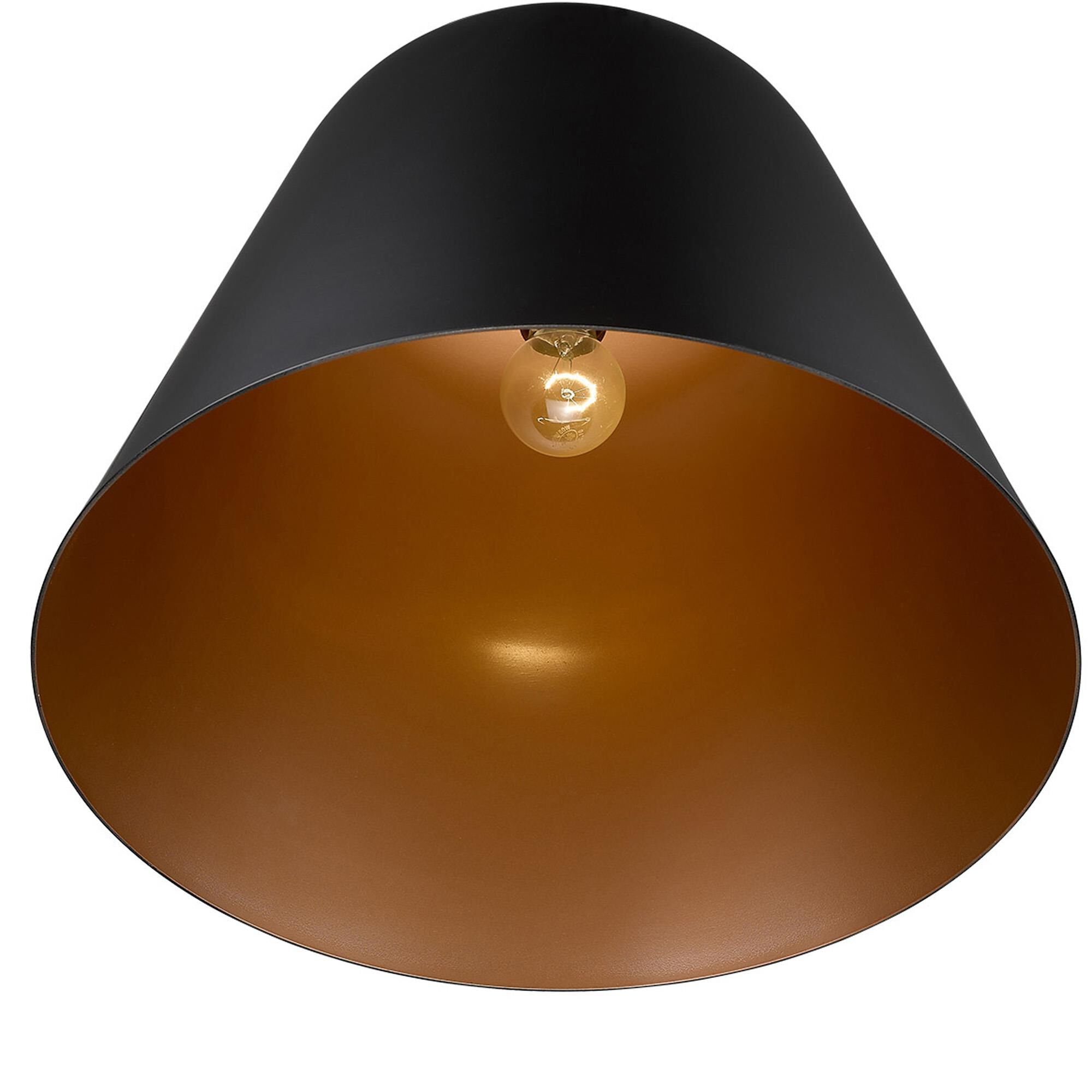 Shown in Matte Black finish and Matte Black glass and Black Metal Cone Shaped  W/ Copper Interior shade