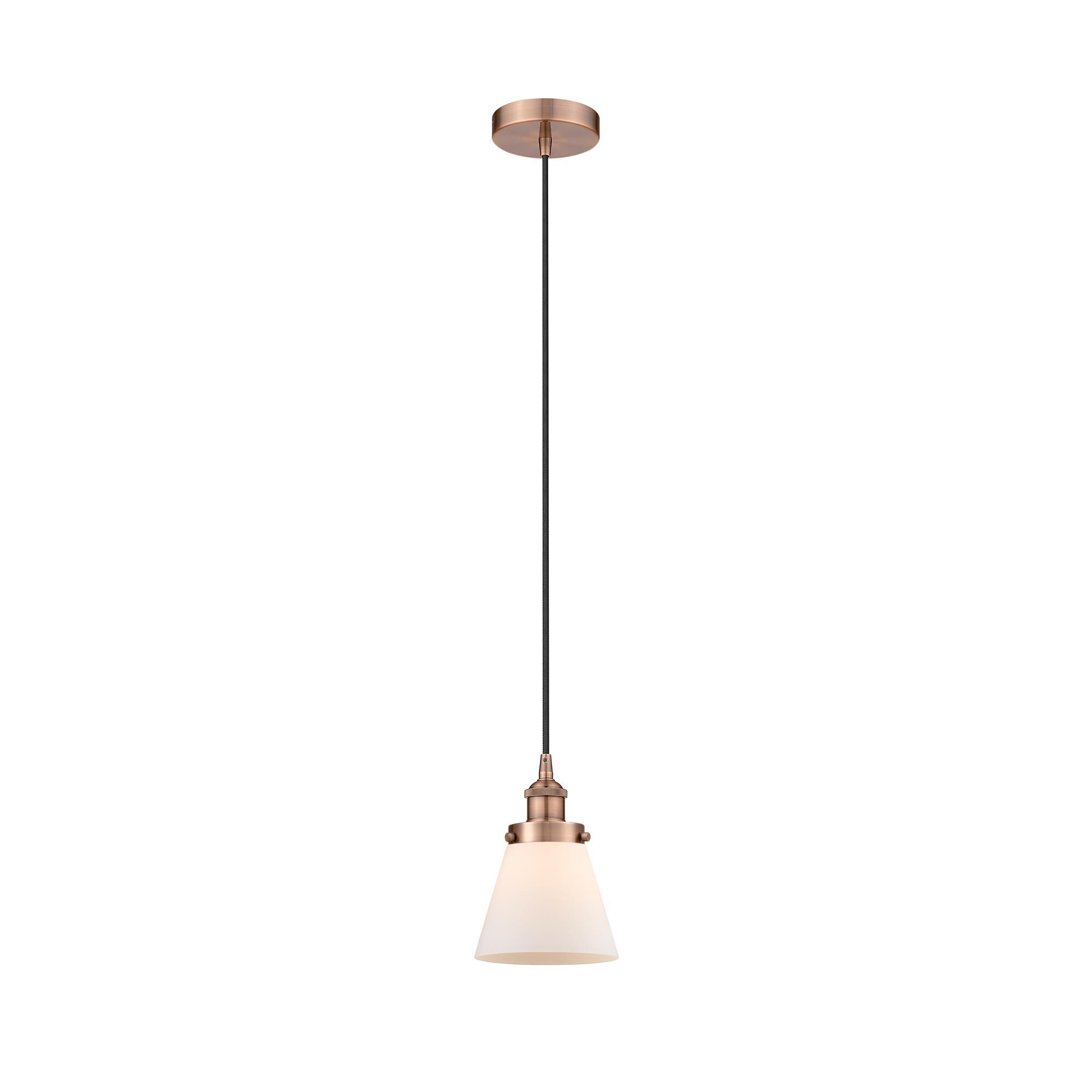Shown in Antique Copper finish and Matte White Cased Small Cone glass