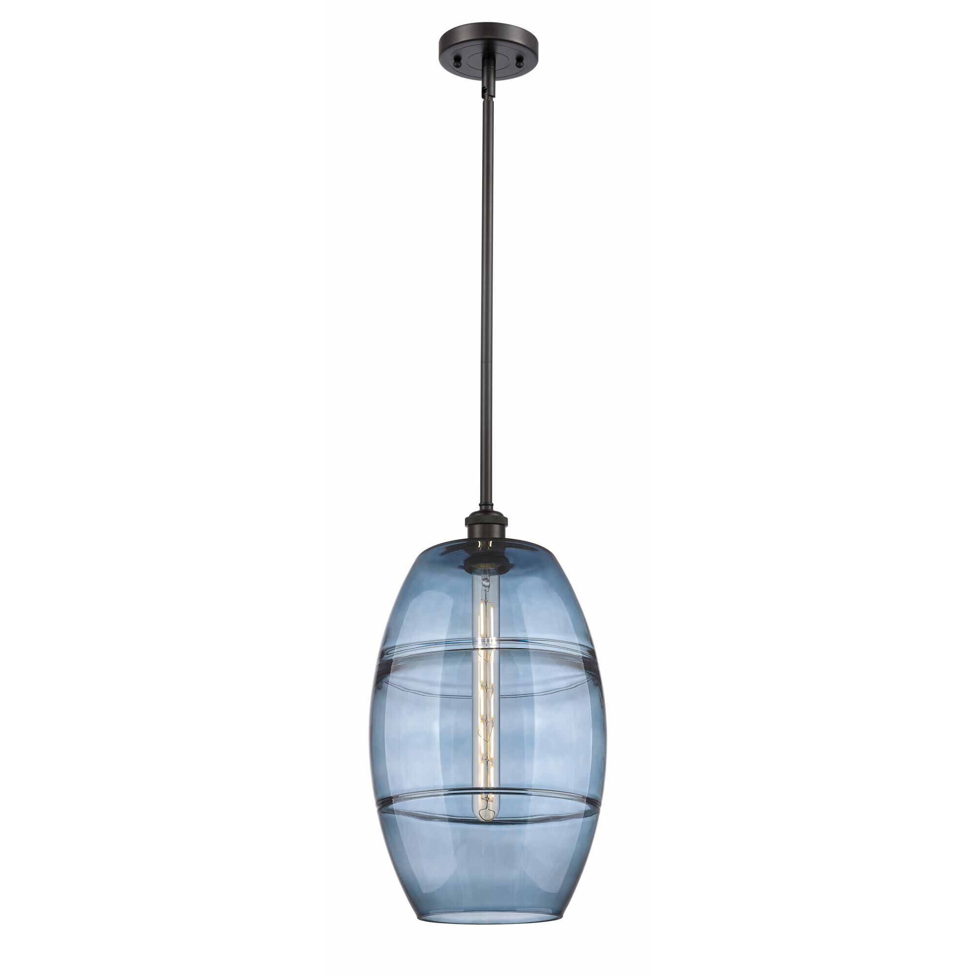 Shown in Oil Rubbed Bronze finish and Princess Blue glass