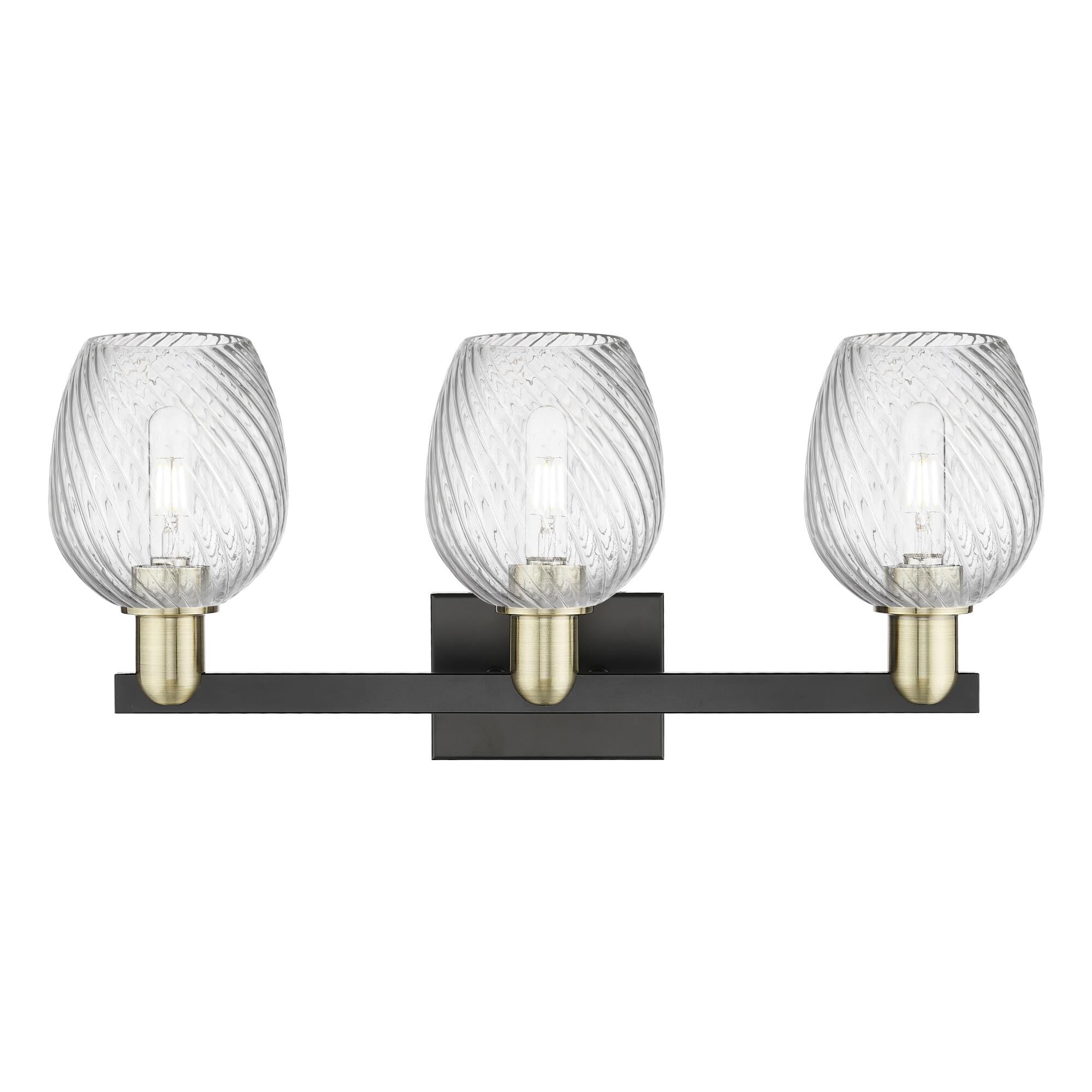 Shown in Black Antique Brass finish and Clear Spiral Fluted glass