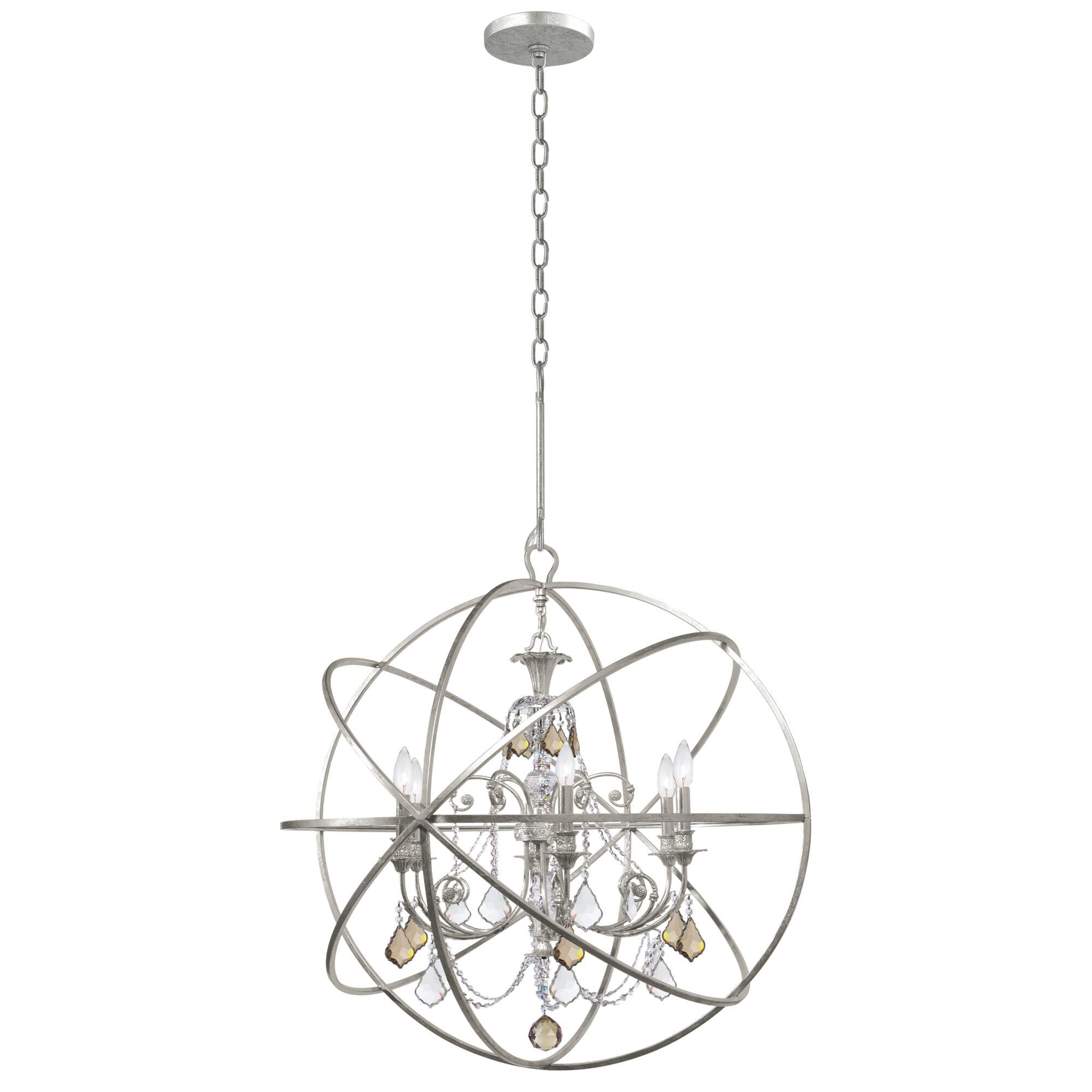 Shown in Olde Silver finish and Golden Teak Handcut crystal 