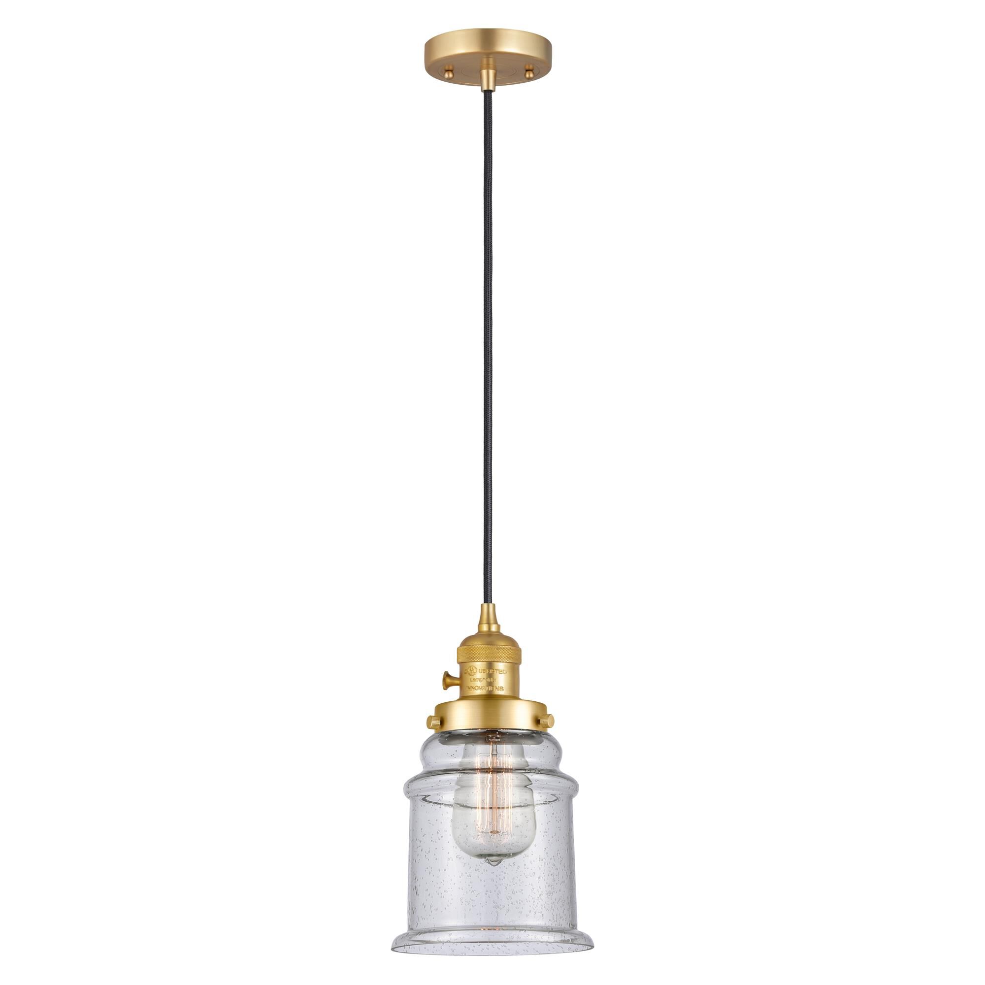 Shown in Satin Gold finish and Seedy glass