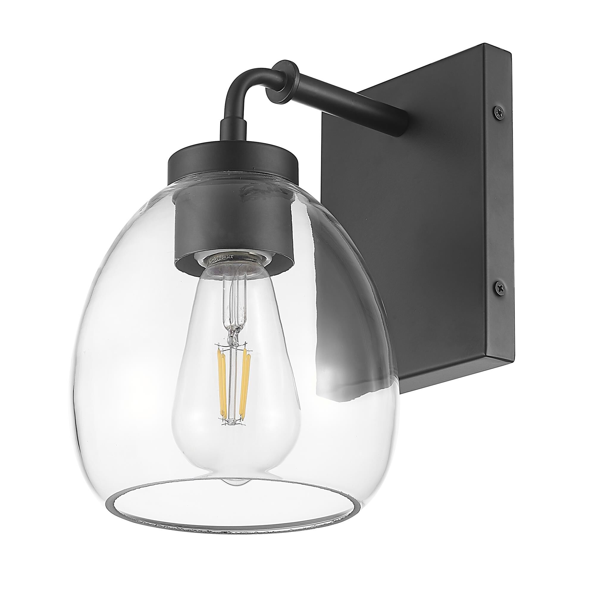 Shown in Matte Black finish and Clear Glass Globe shade