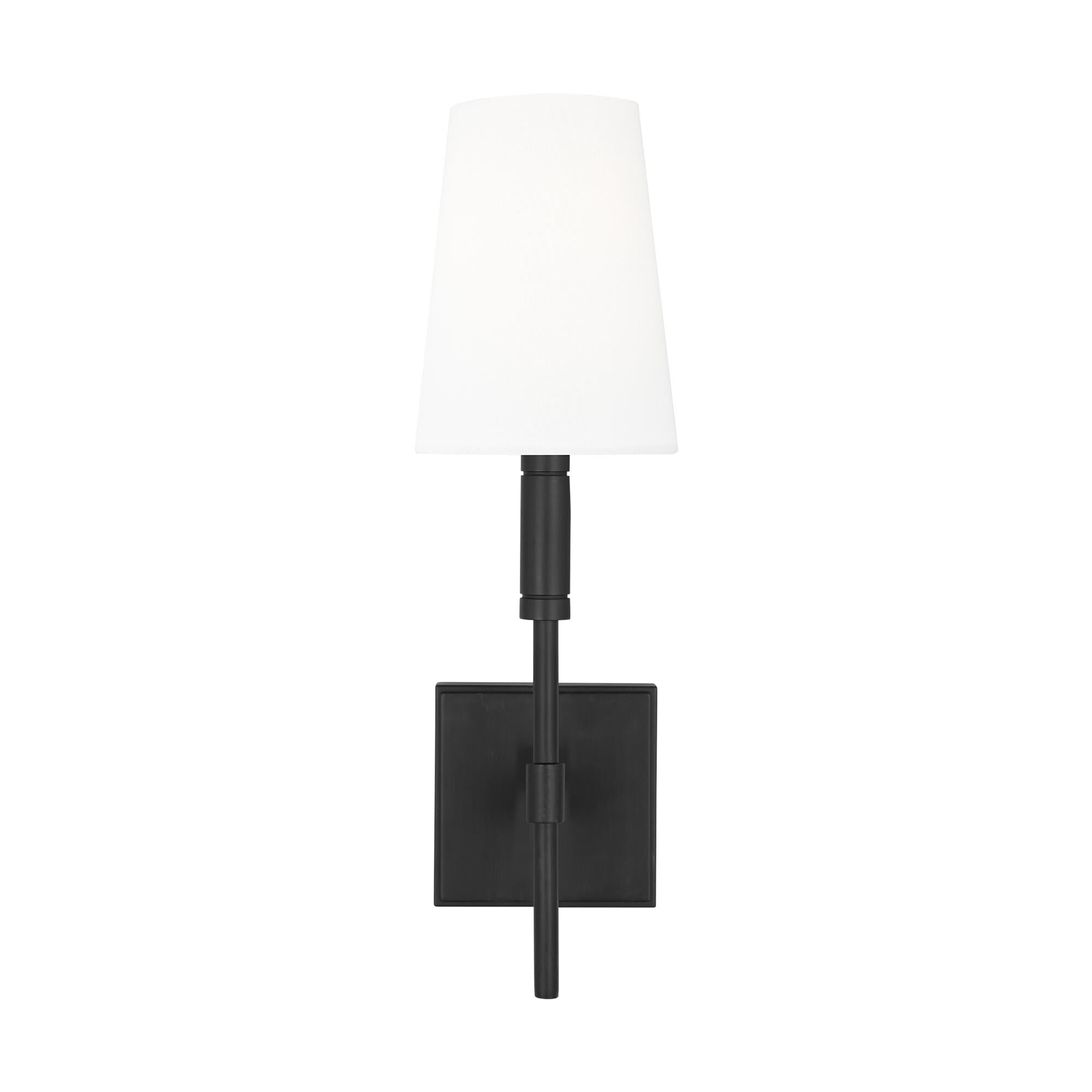 Shown in Aged Iron finish and White Linen Fabric shade