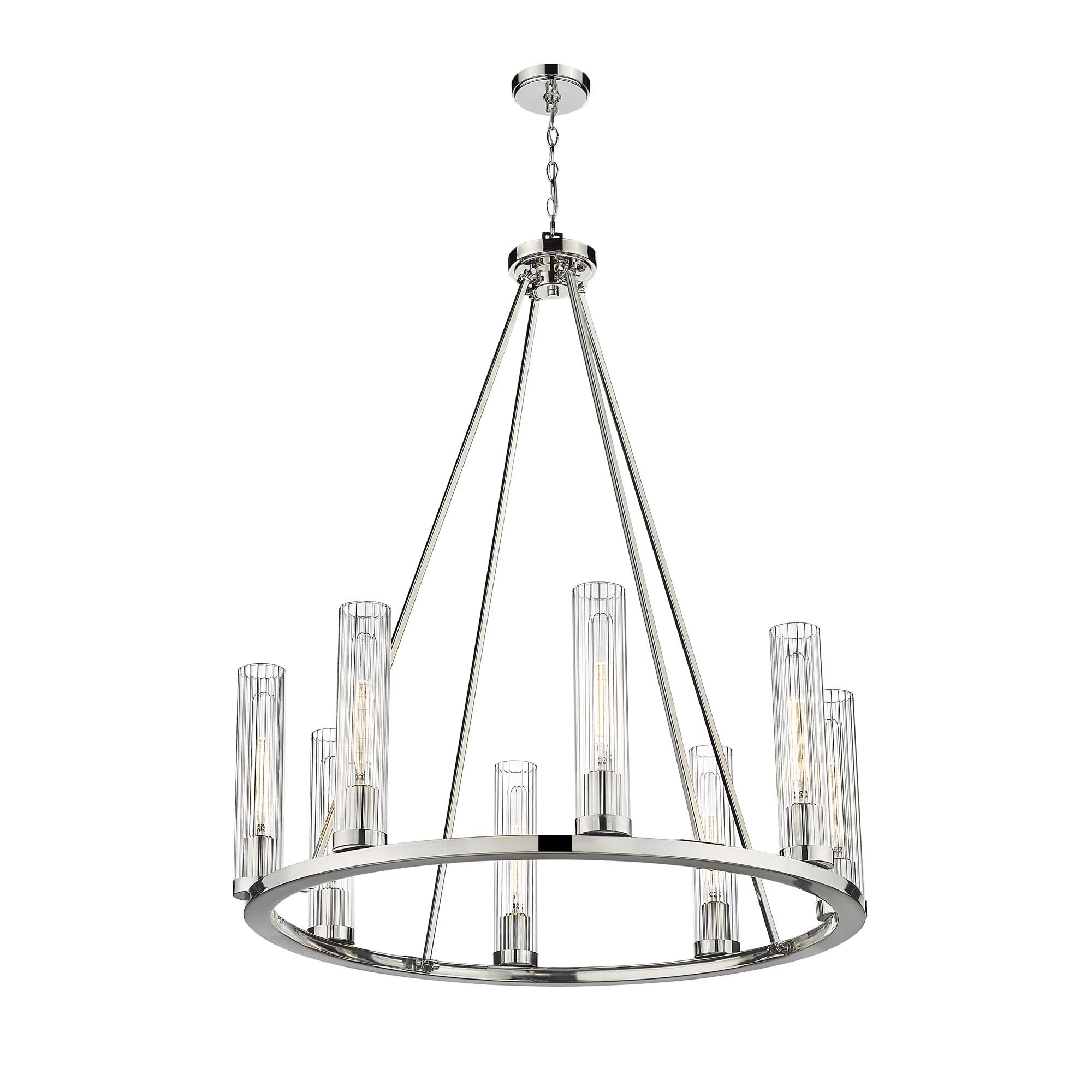 Shown in Polished Nickel finish and Glass shade