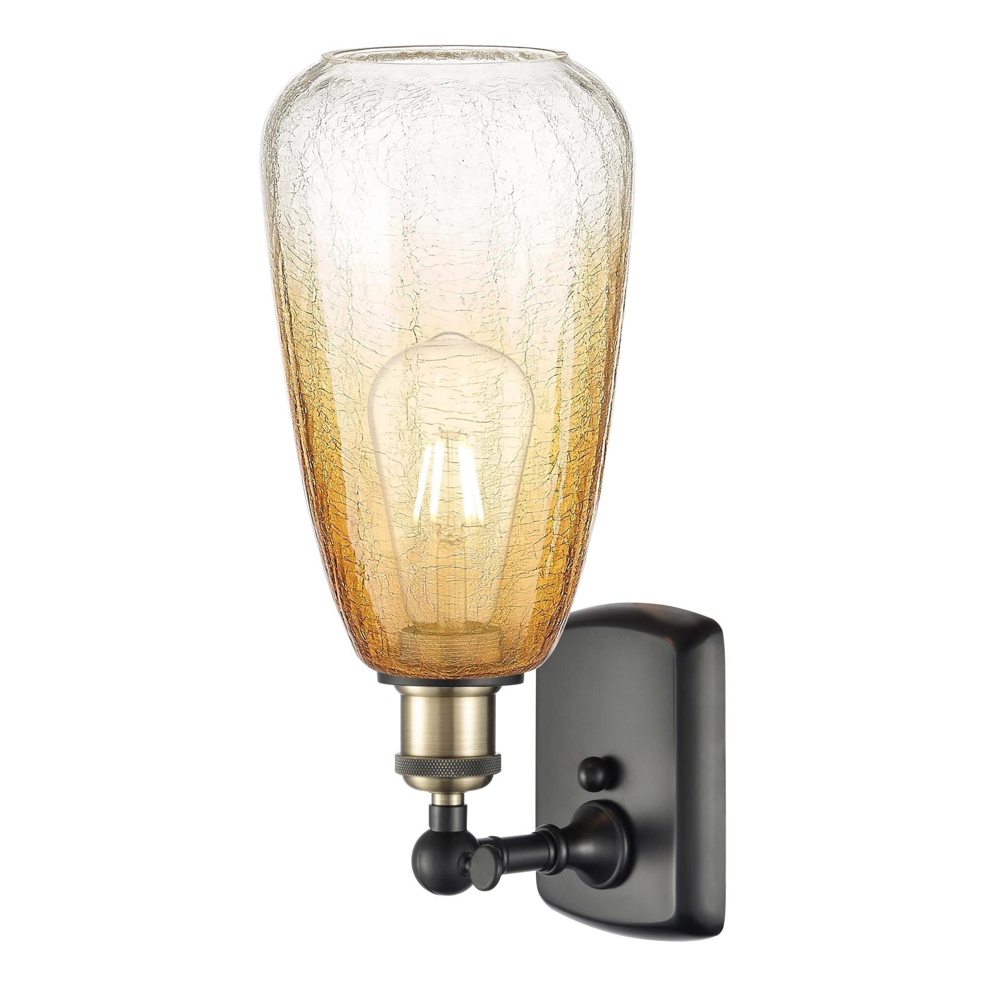 Shown in Black Antique Brass finish and Amber glass