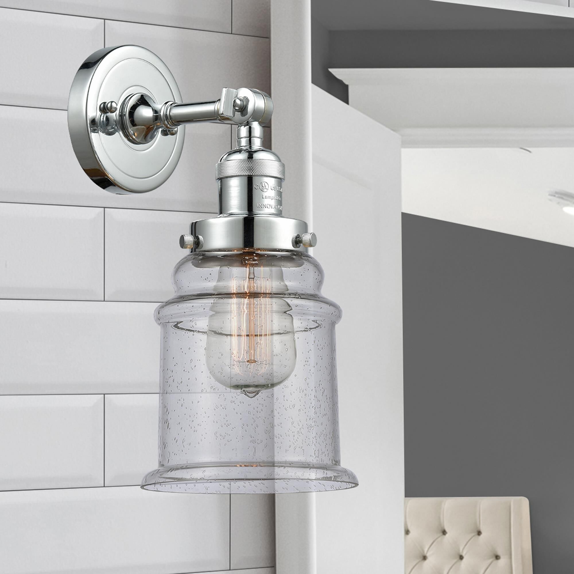 Shown in Polished Chrome finish and Seedy glass
