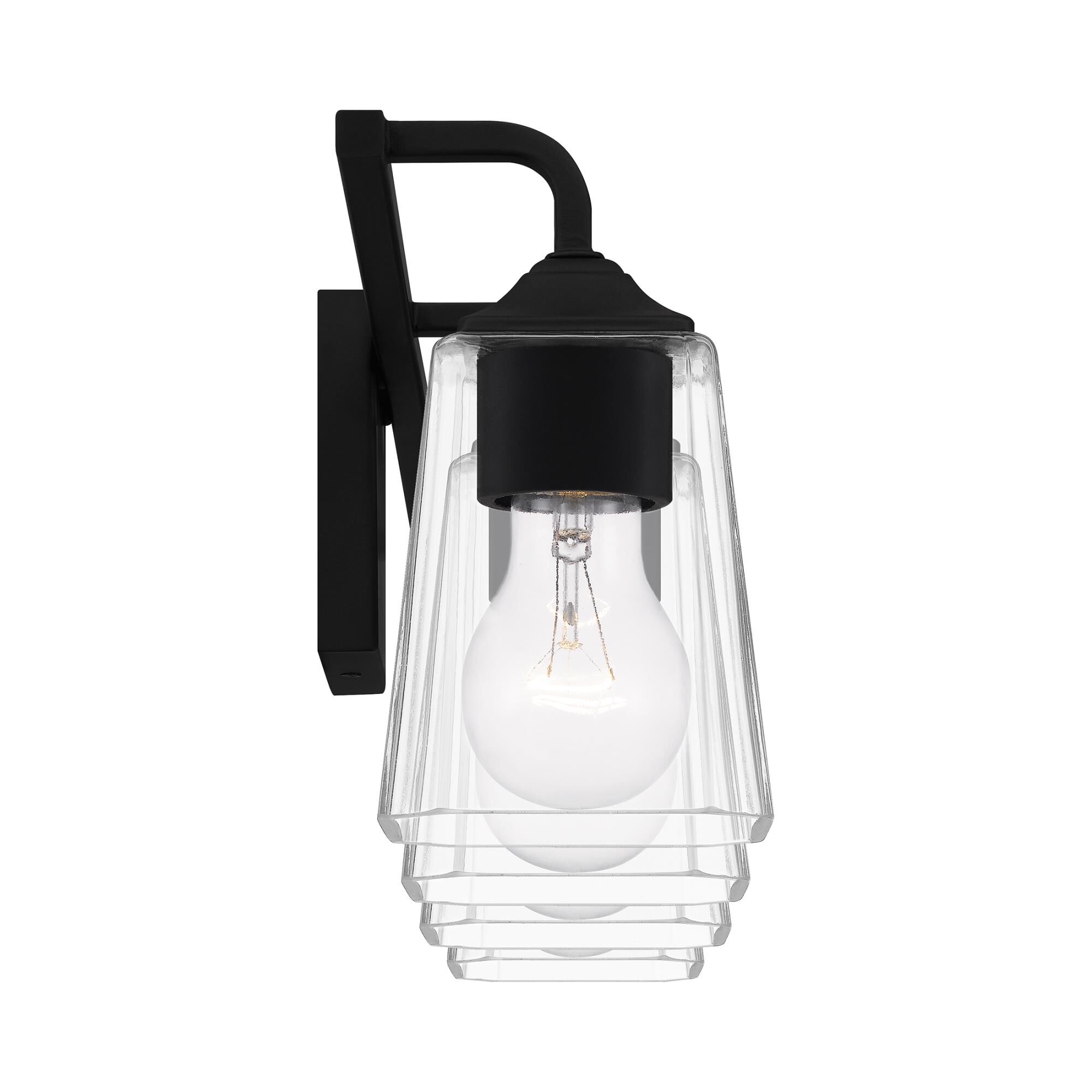 Shown in Matte Black finish and Clear Glass shade