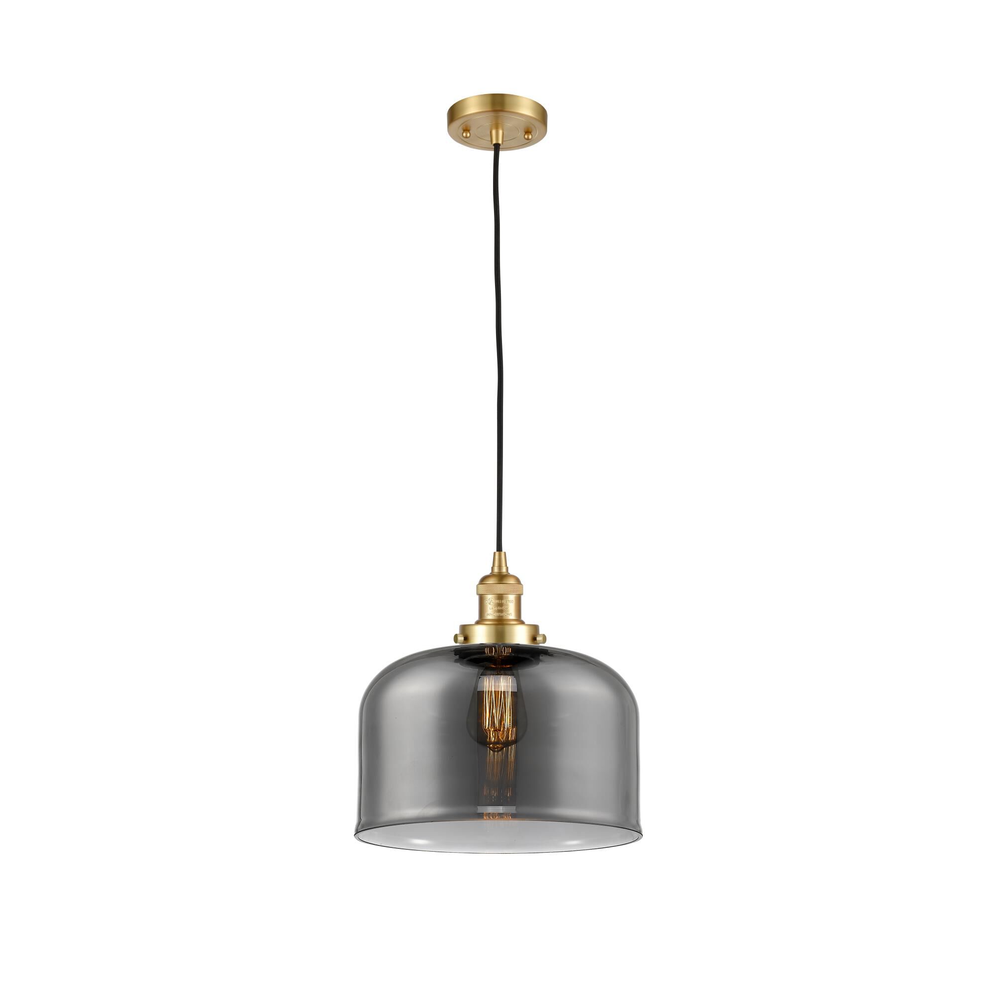 Shown in Satin Gold finish and Plated Smoke X-Large Bell glass