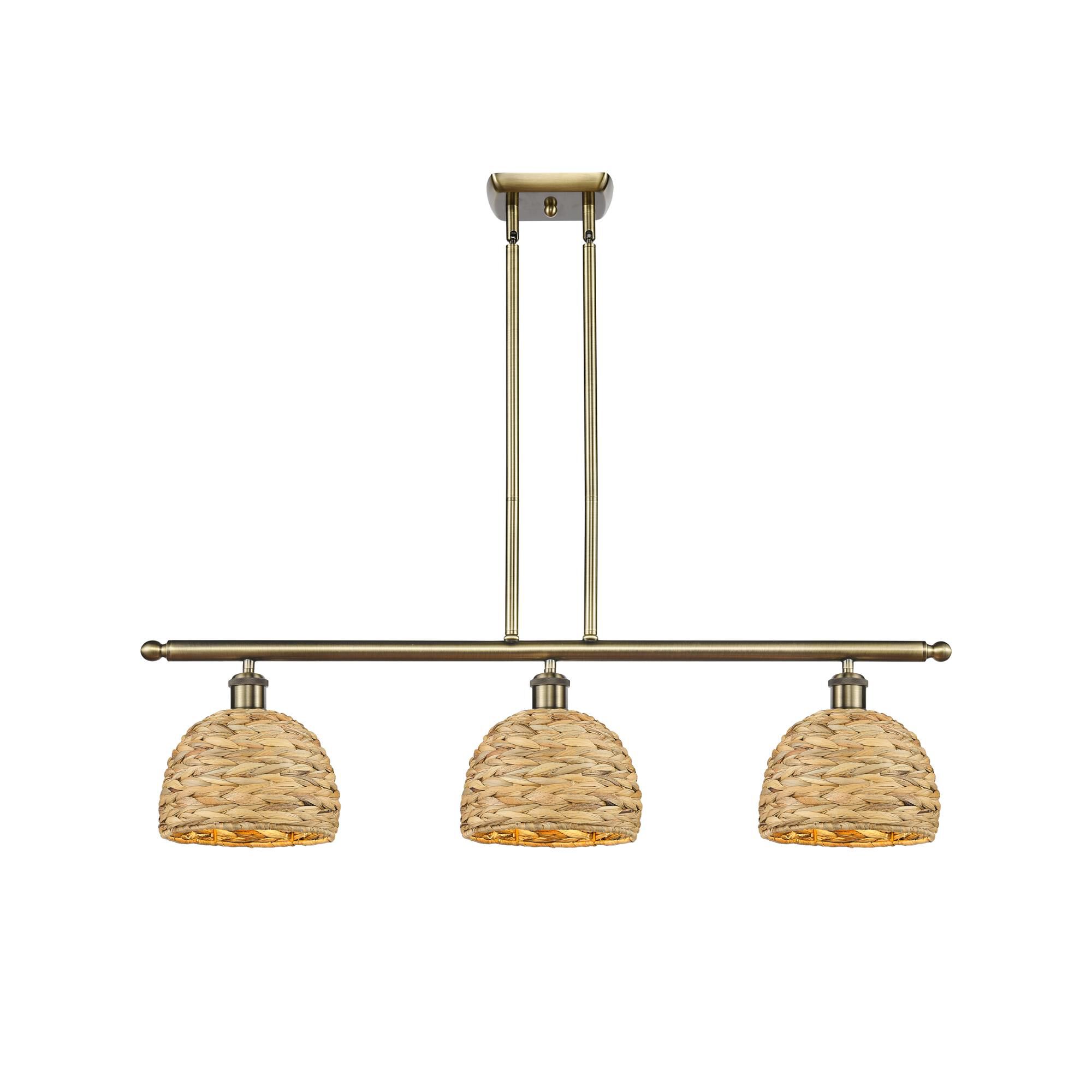 Shown in Antique Brass finish and Natural shade