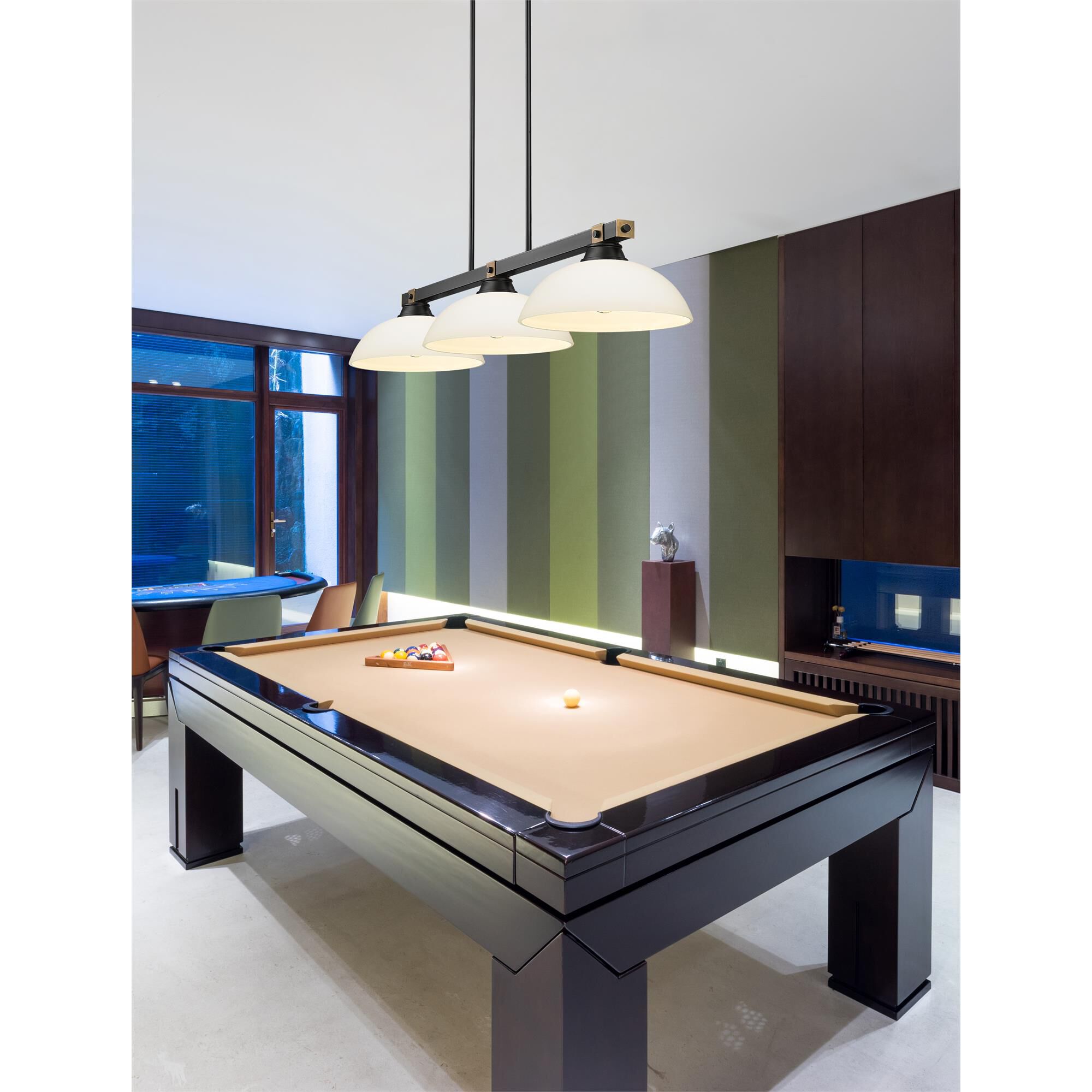 Shown in Matte Black + Rubbed Brass finish and Matte Opal glass and Matte Opal shade