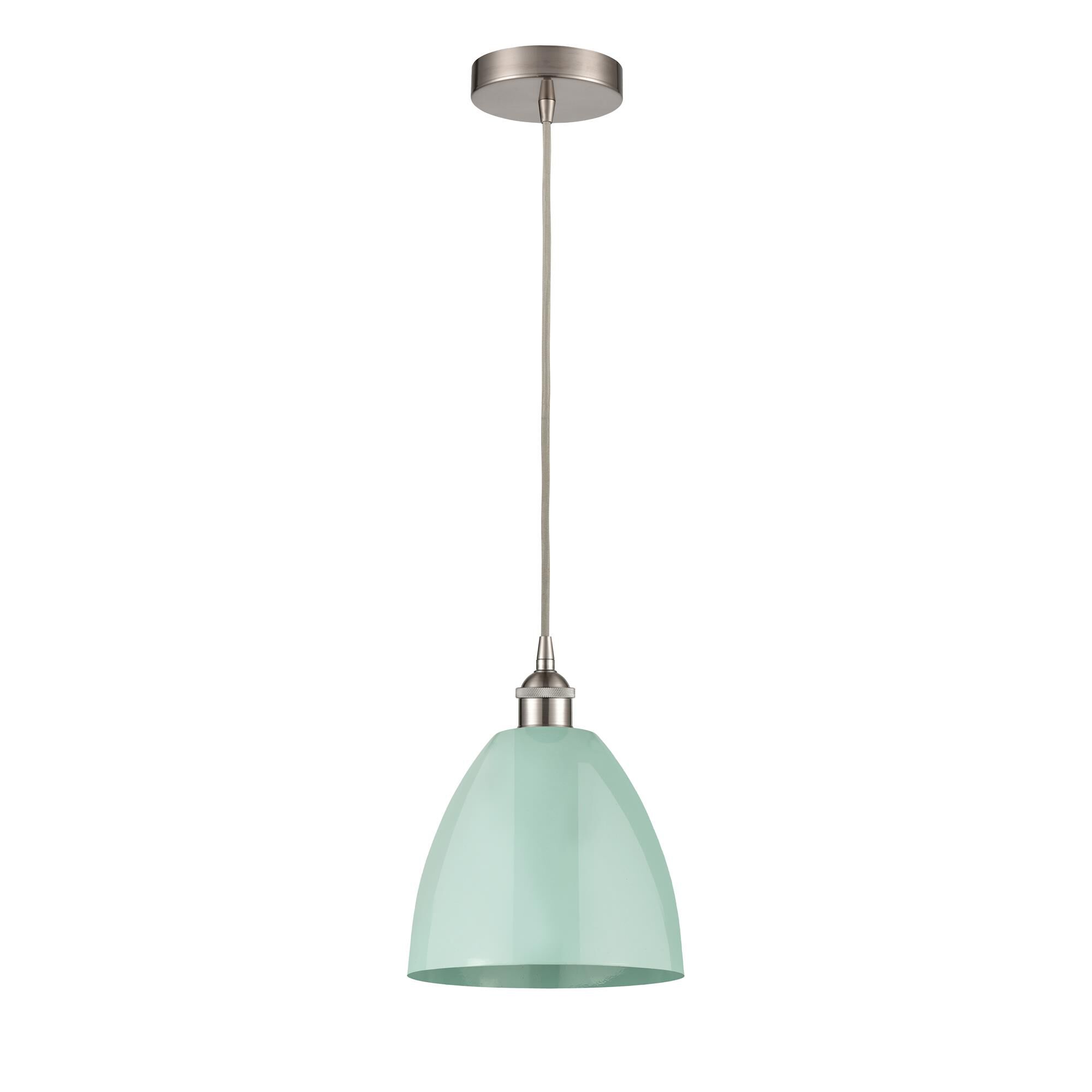 Shown in Brushed Satin Nickel finish and Seafoam Dome shade
