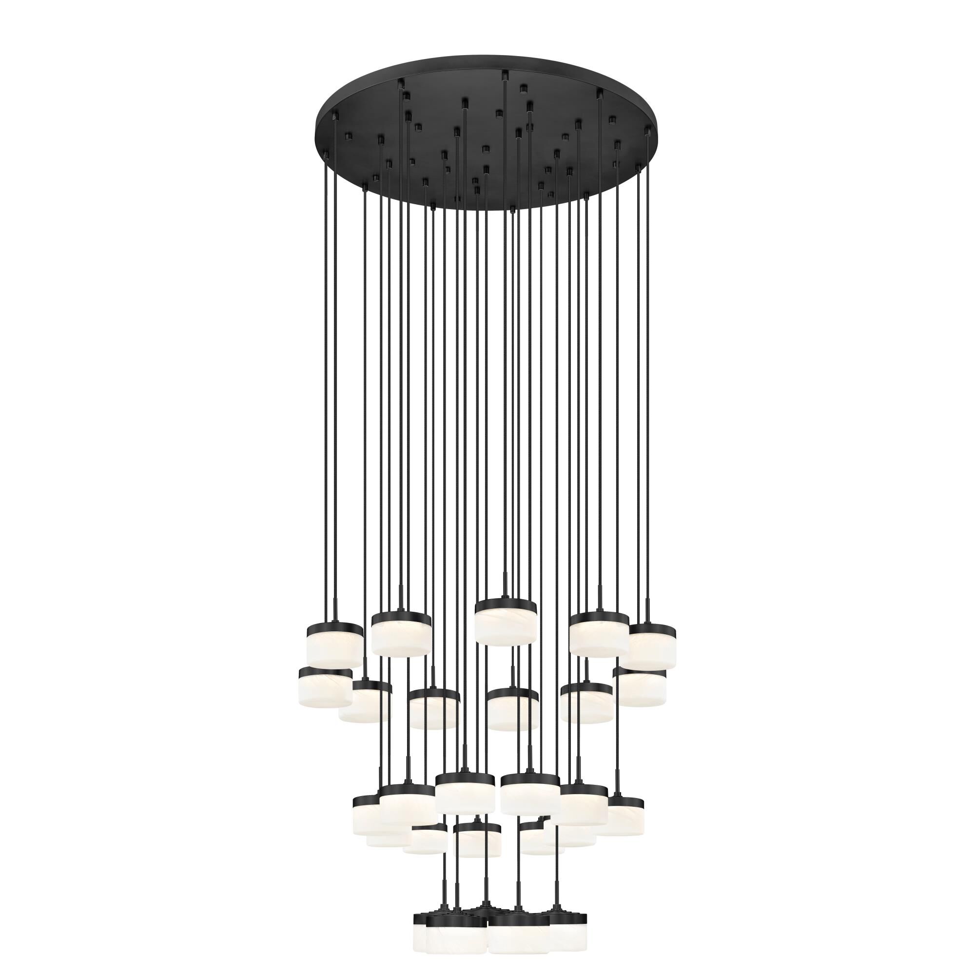 Shown in Matte Black finish and Feathered White glass