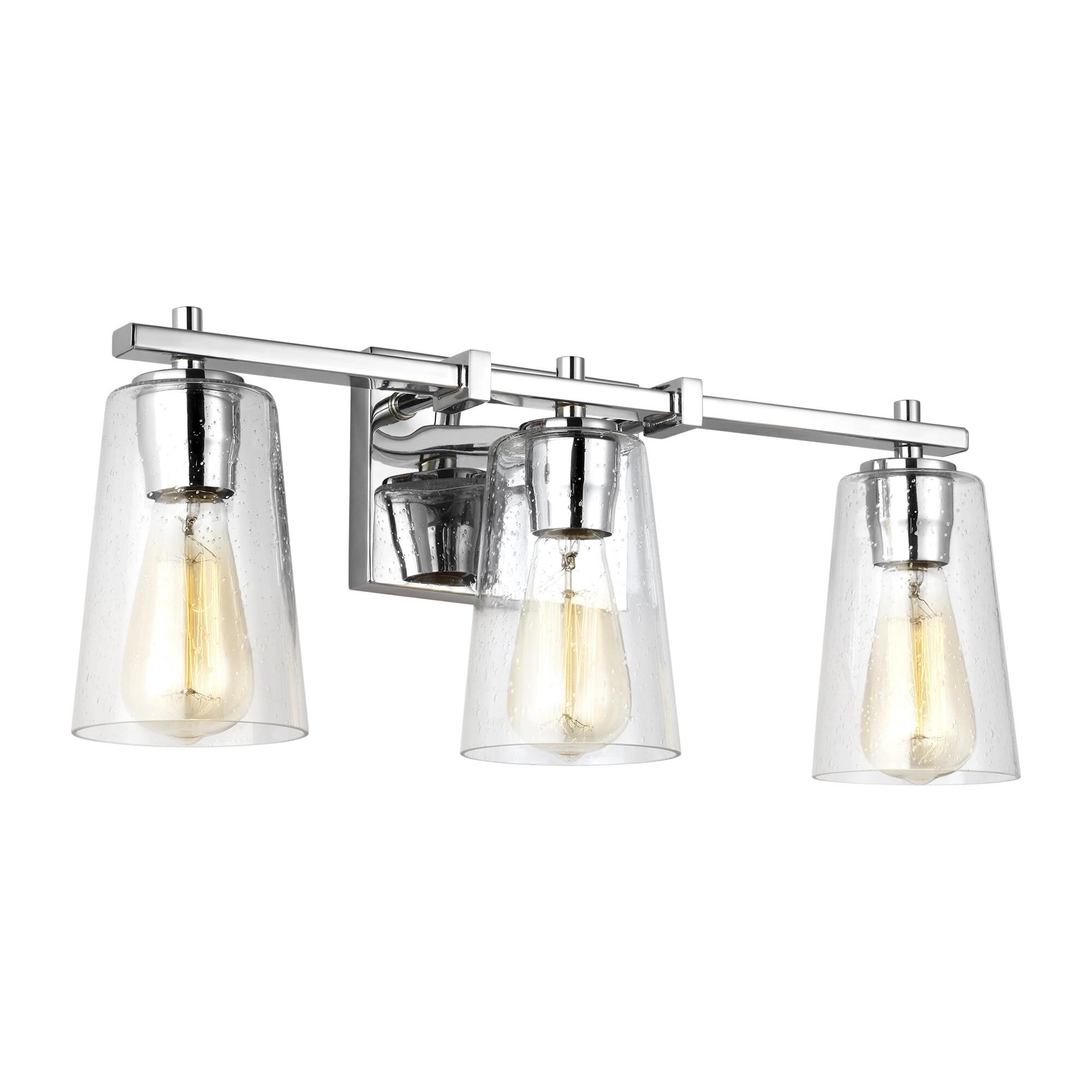 Shown in Chrome finish and Clear Seeded glass