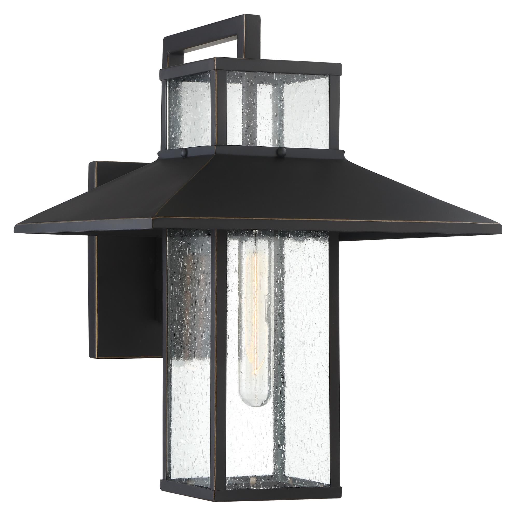 Shown in Oil Rubbed Bronze With Gold High finish and Clear Seeded glass