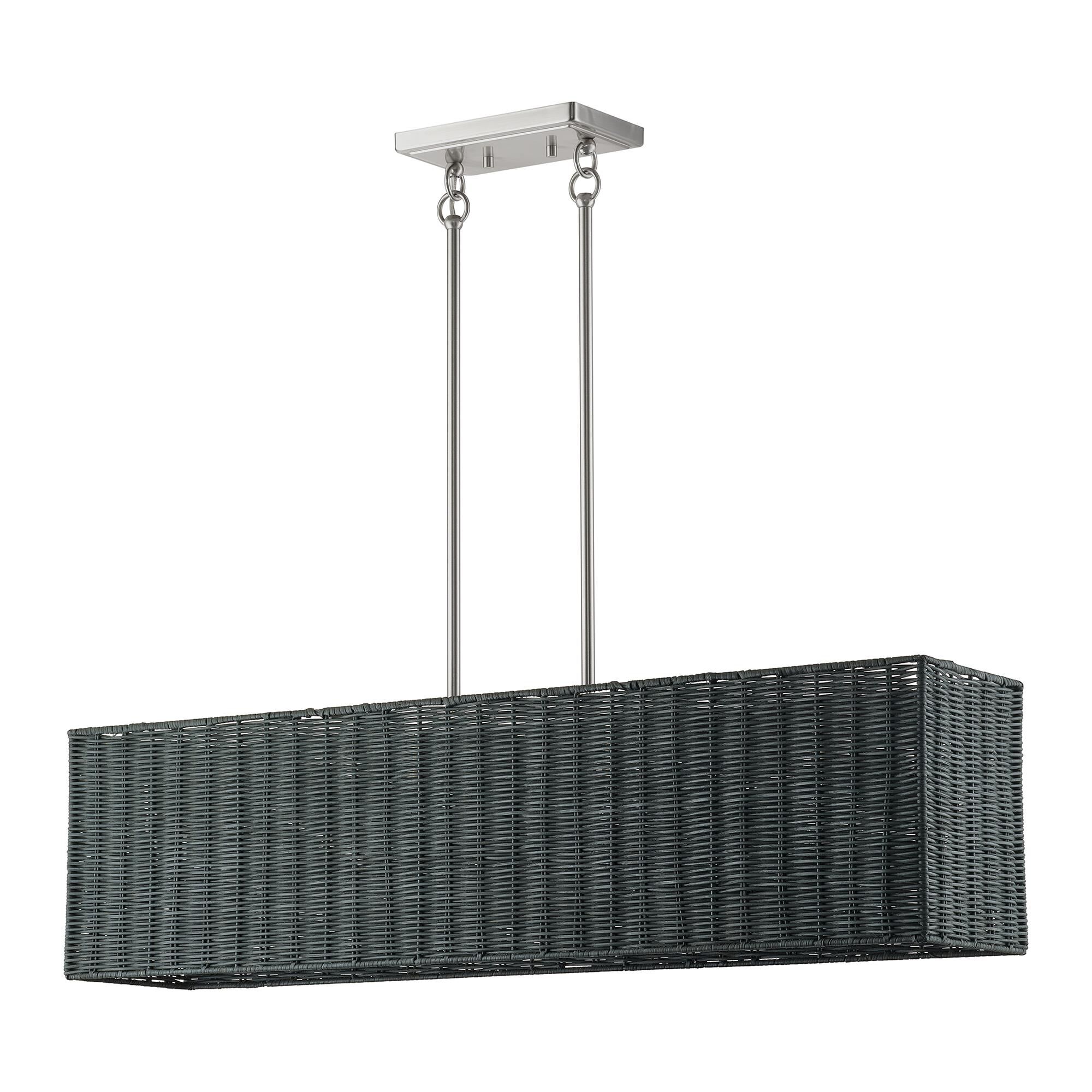 Shown in Brushed Nickel finish and Hand-Woven Charred Gray Color Rattan shade