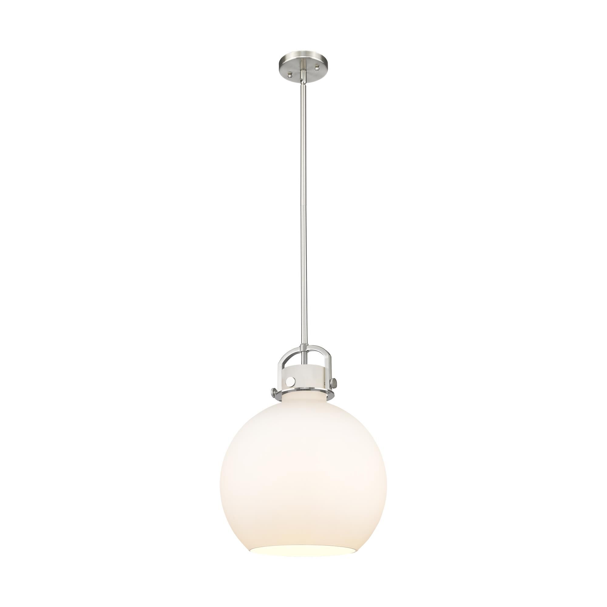 Shown in Satin Nickel finish and Matte White glass