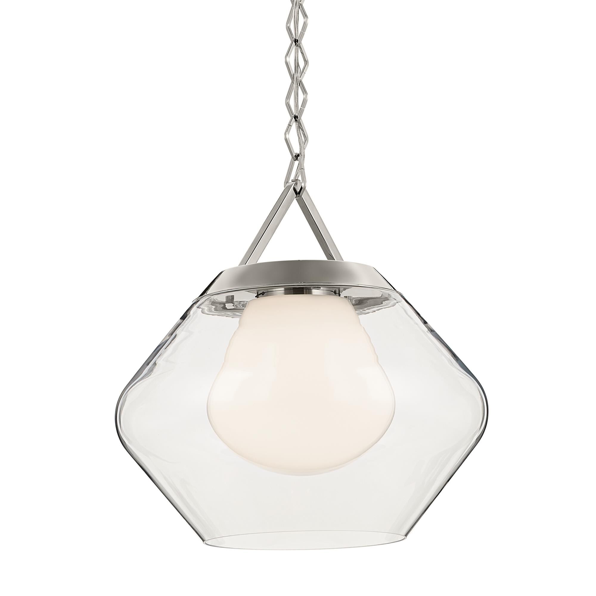 Shown in Polished Nickel finish and Clear Outer Glass with Opal Interior glass
