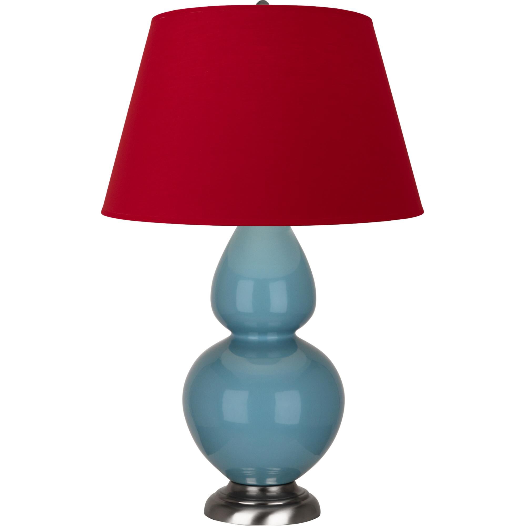 Shown in Steel Blue finish and Black and Red shade and Antique Silver accent