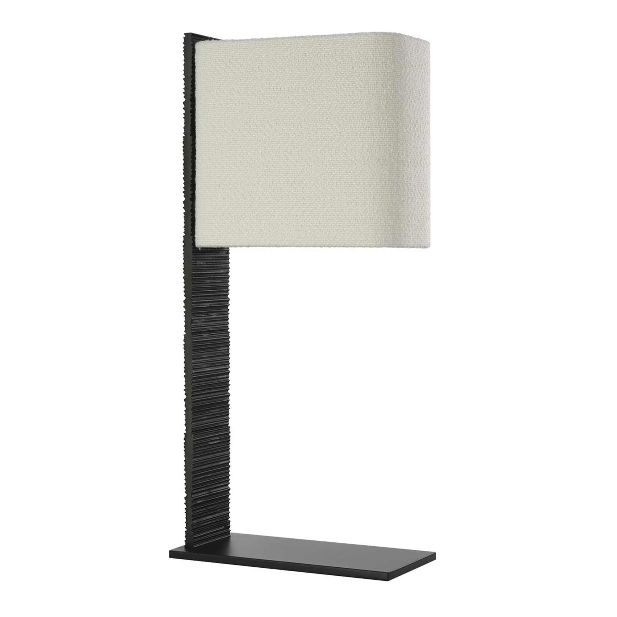 Shown in Ridged Carbon finish and Boucle Rectangle shade