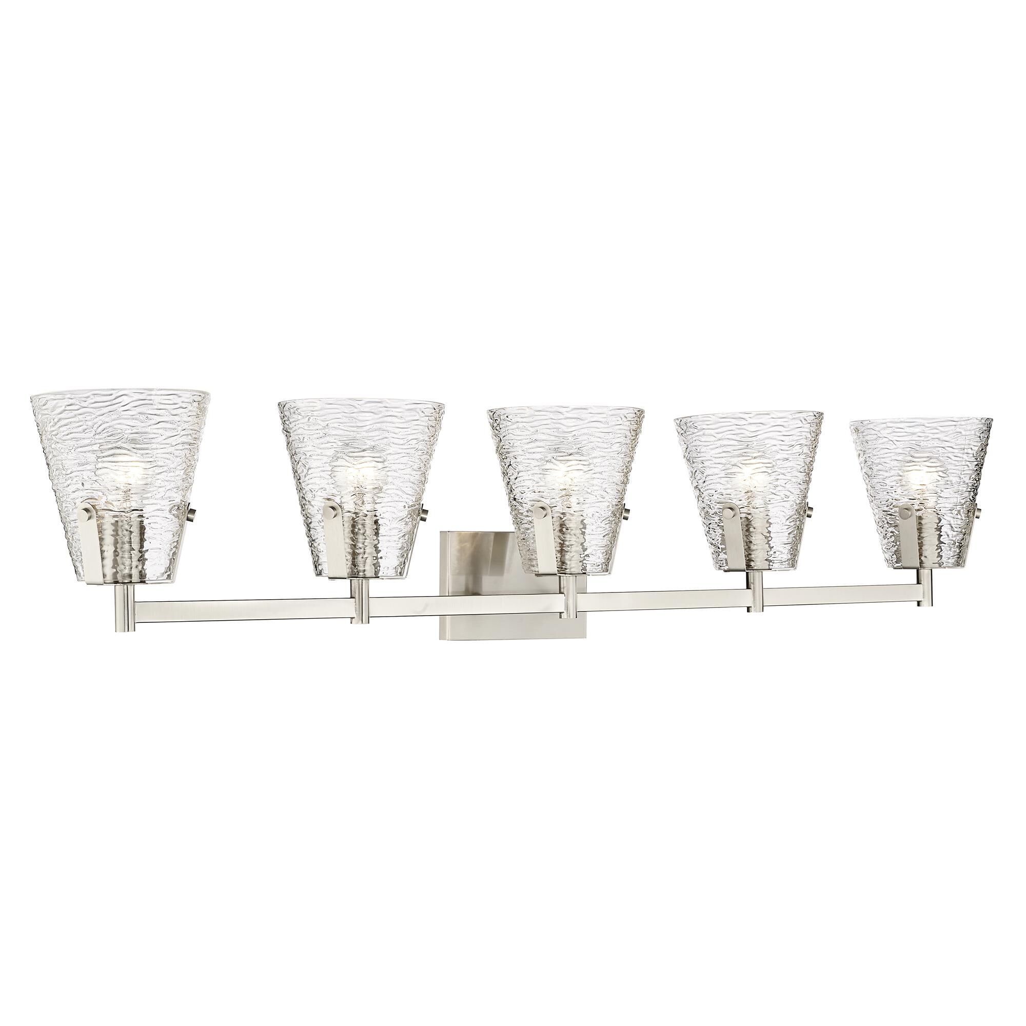 Shown in Brushed Nickel finish and Clear Ribbed glass