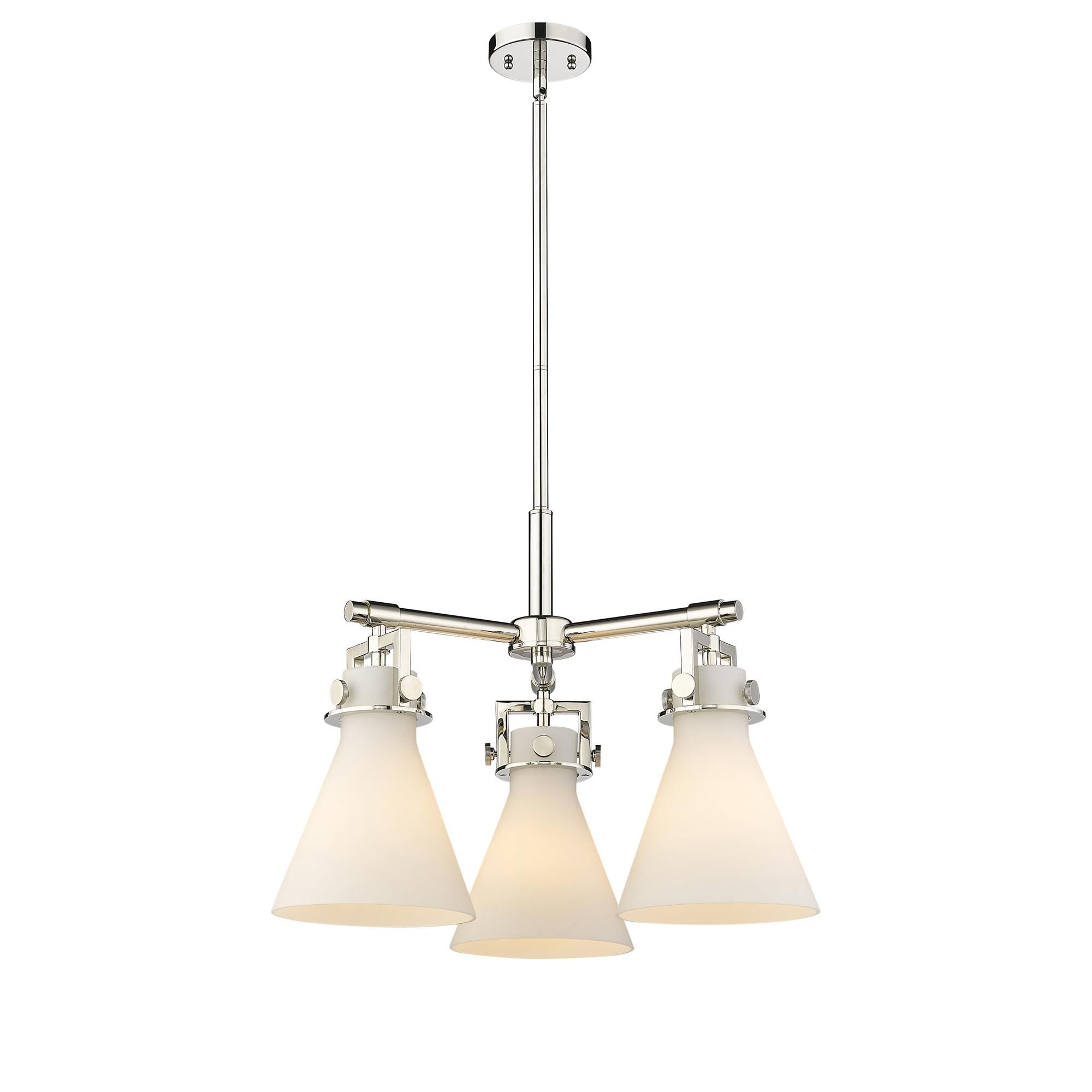 Shown in Polished Nickel finish and Matte White glass