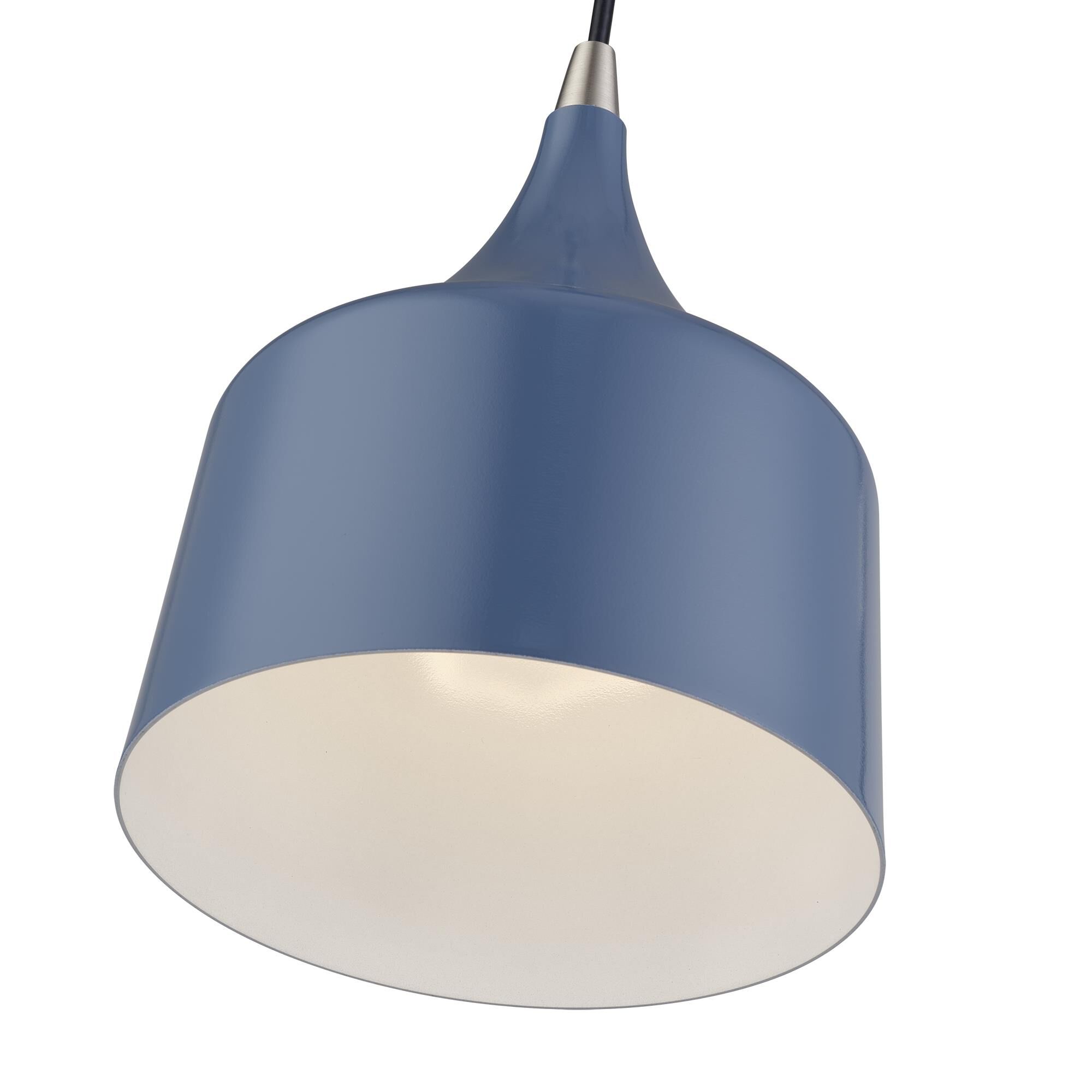 Shown in Ocean Blue with Brushed Nickel Accents finish and Ocean Blue Aluminum with Shiny White Inside shade