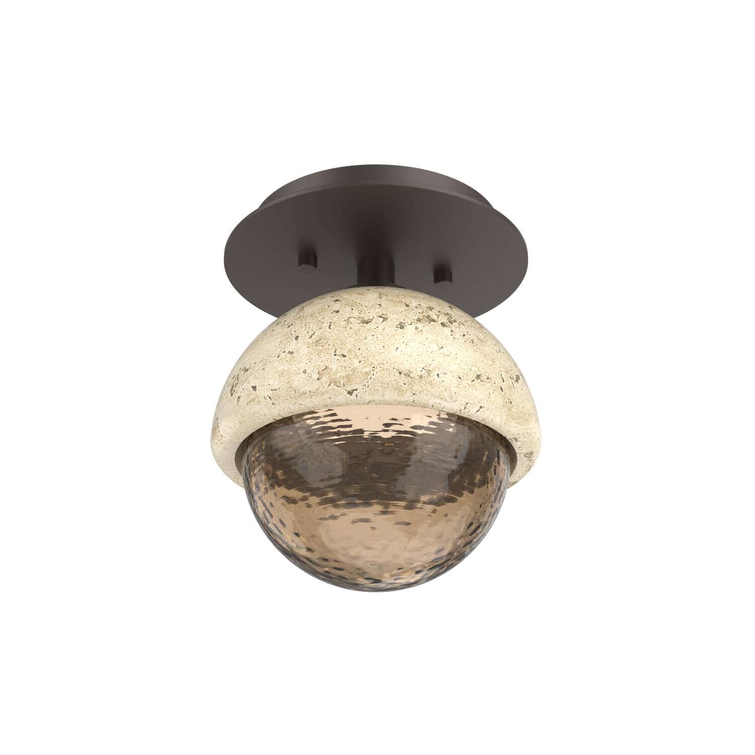 Shown in Flat Bronze finish and Bronze glass and Travertine Stone accent