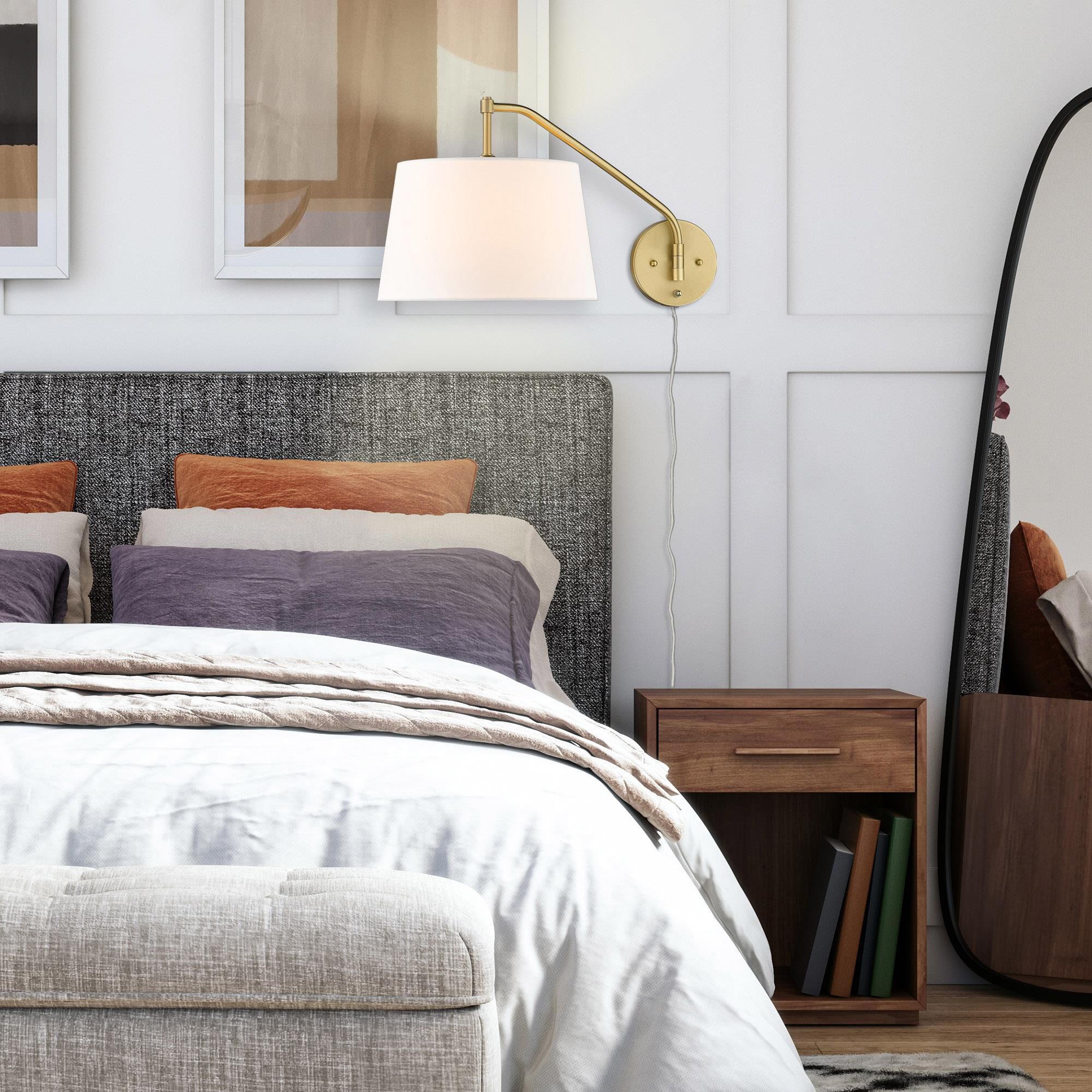 Shown in Brushed Champagne Bronze finish and Modern White shade