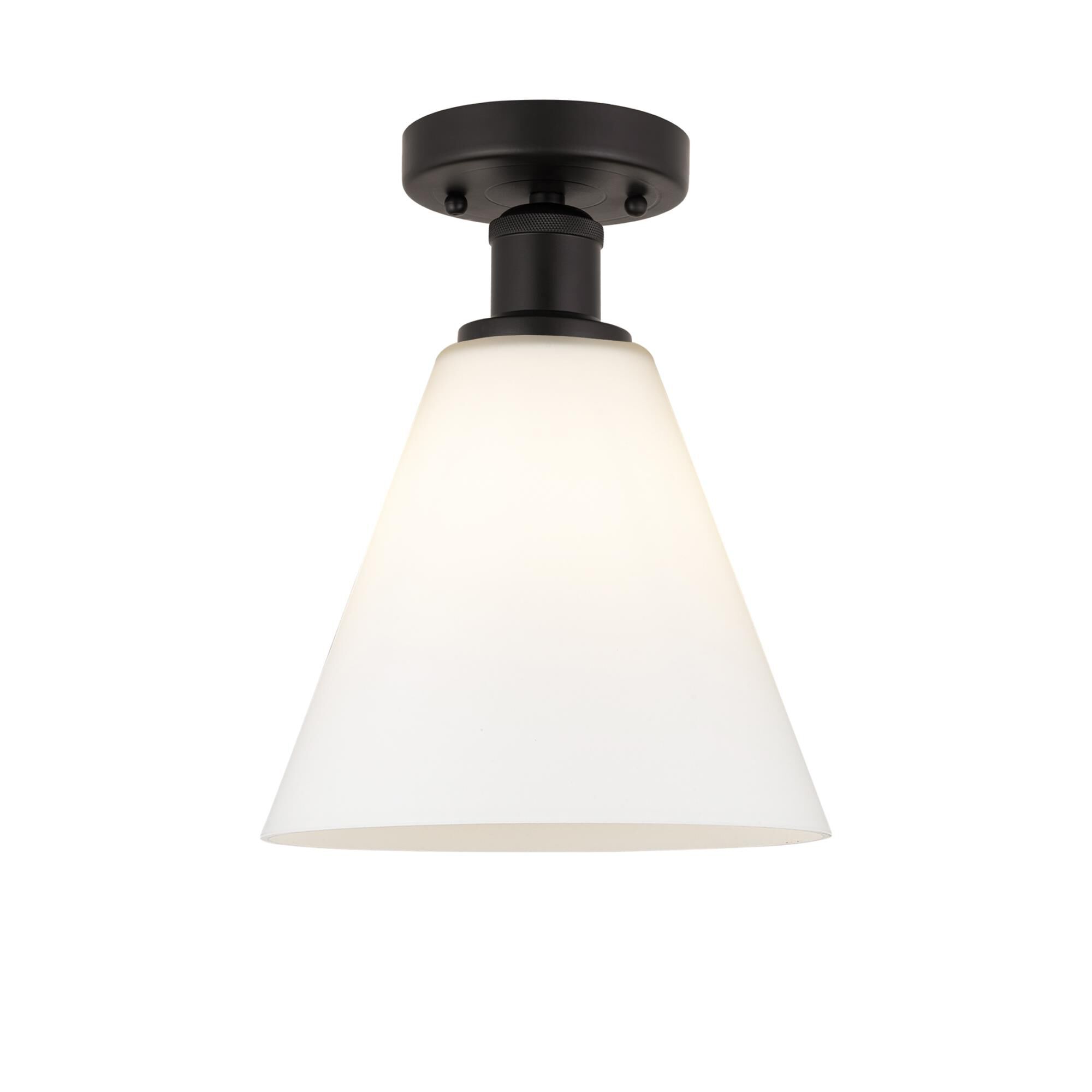 Shown in Oil Rubbed Bronze finish and Matte White glass