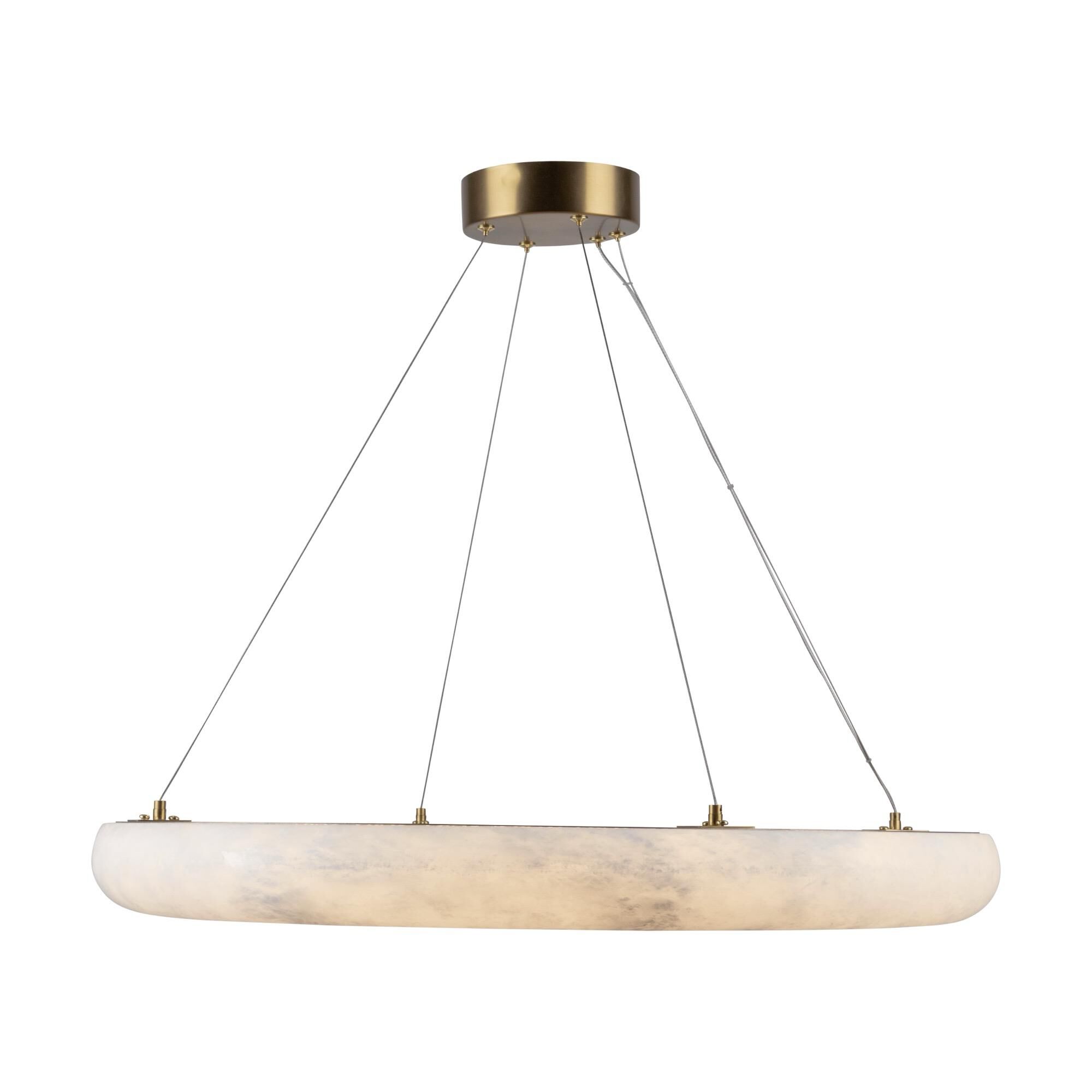 Shown in Brushed Brass finish and Alabaster shade