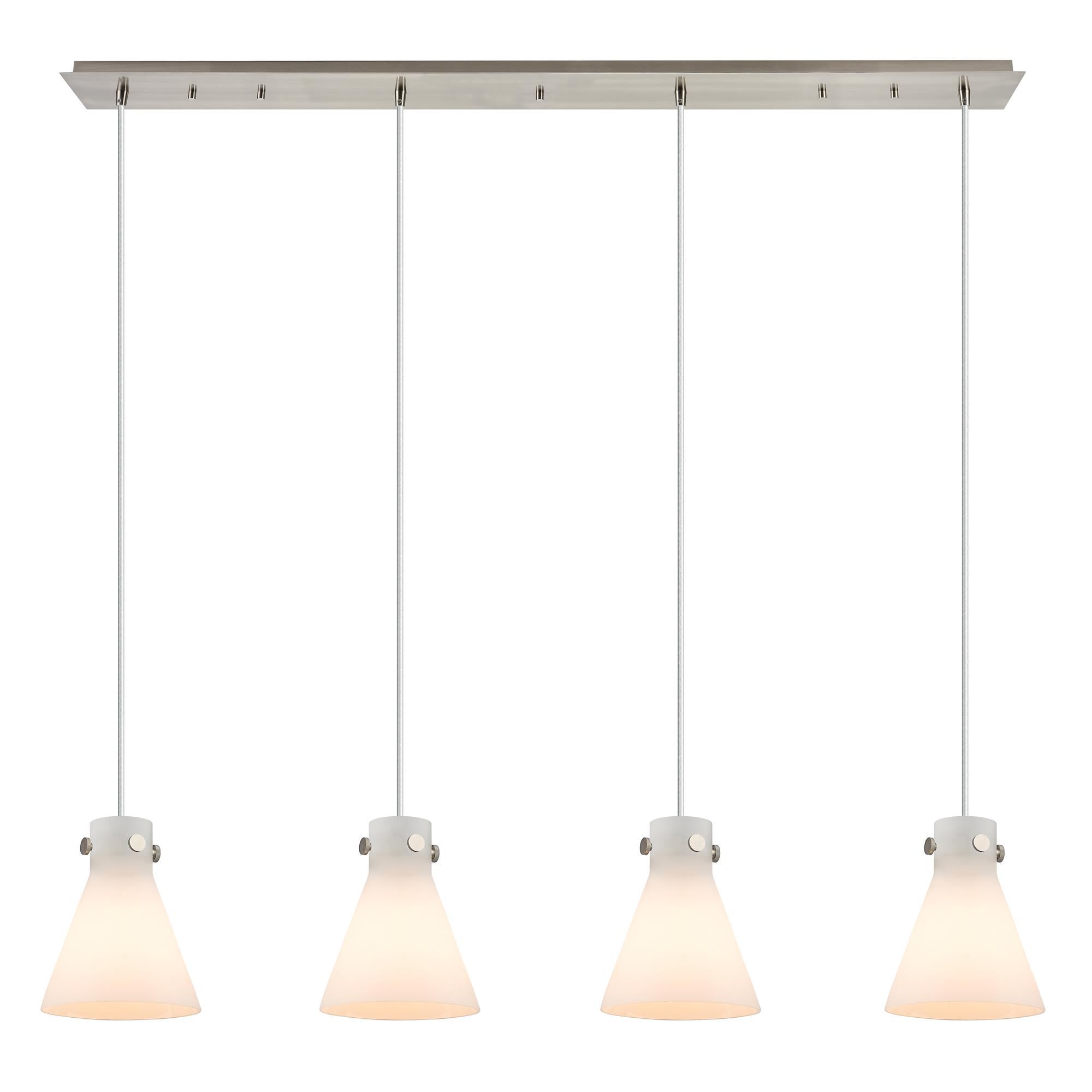 Shown in Brushed Satin Nickel finish and White glass and White Glass shade
