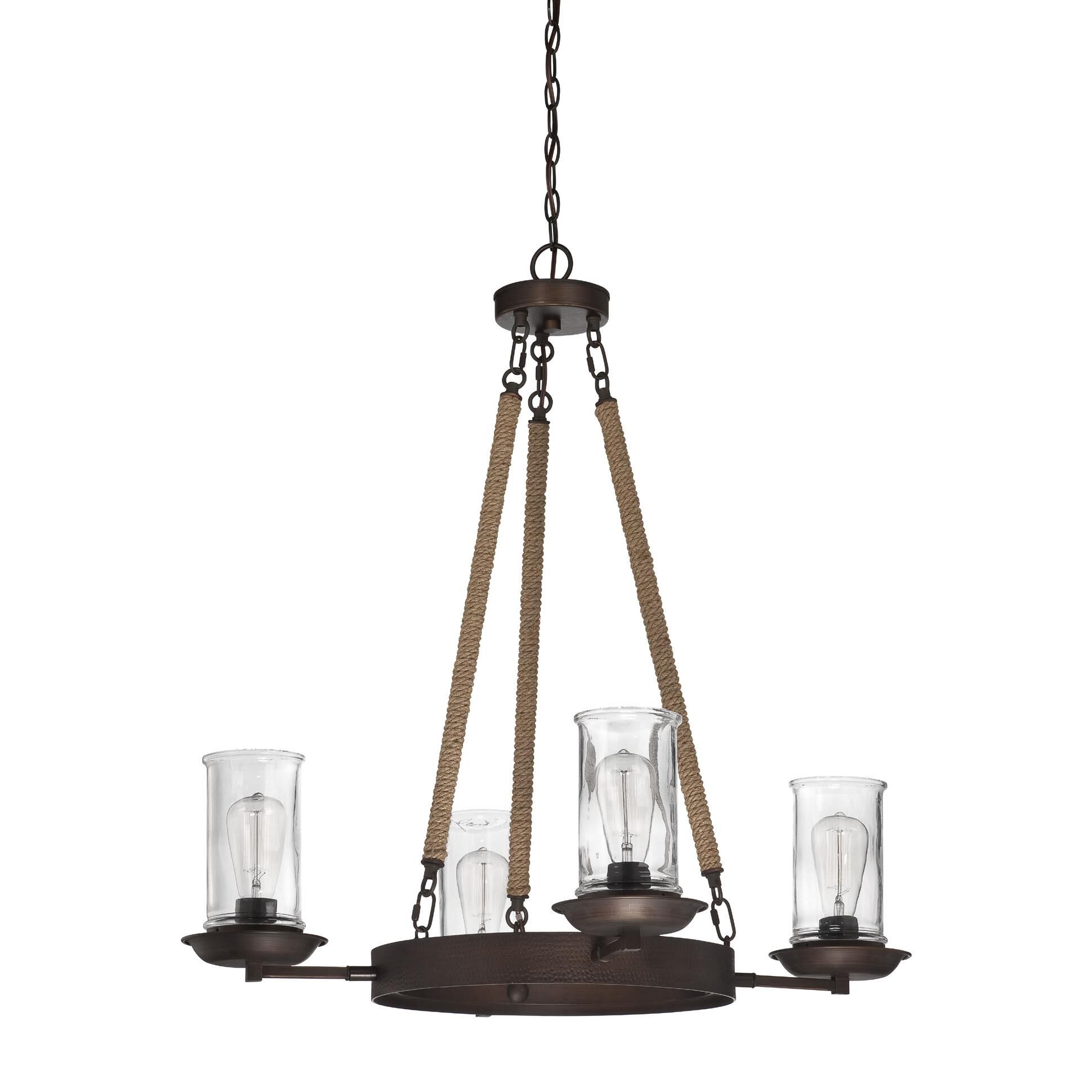 Shown in Aged Bronze finish and Yes glass and Yes shade and Natural Rope Accent accent