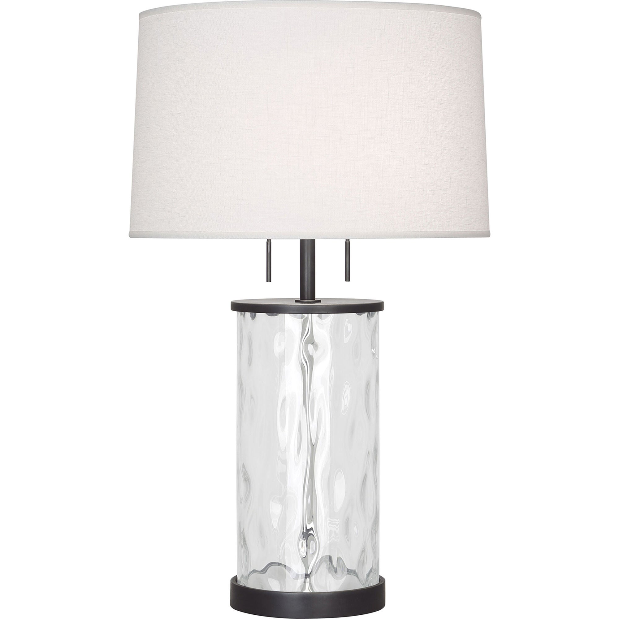 Shown in Deep Patina Bronze  With Wavy Glass Body finish and Oyster Linen shade