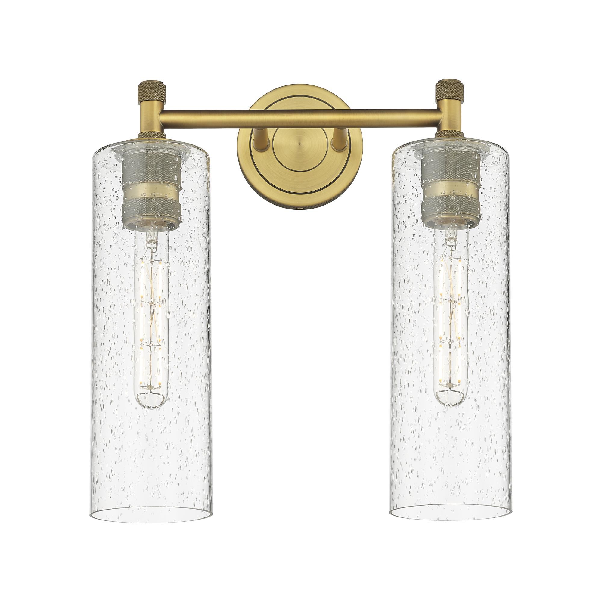 Shown in Brushed Brass finish and Seedy glass
