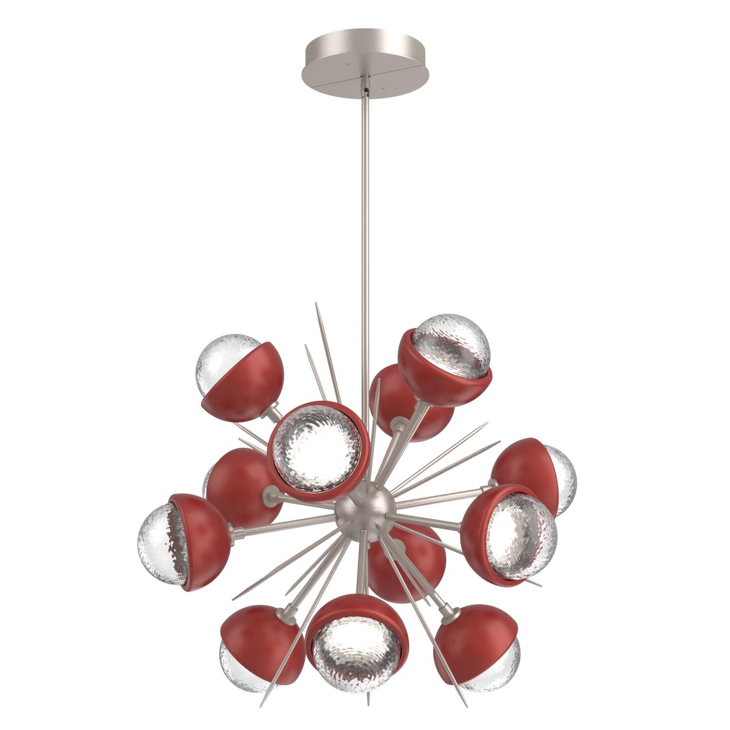 Shown in Beige Silver finish and Clear glass and Cinnamon Red accent