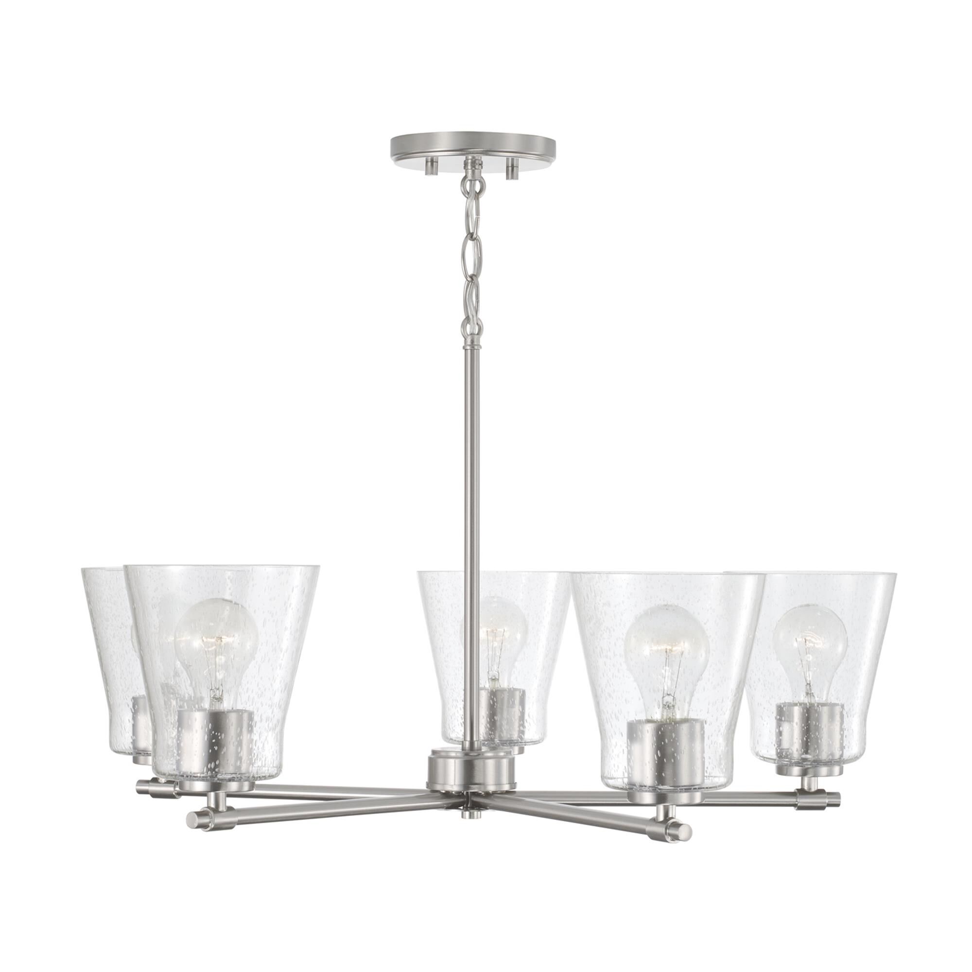 Shown in Brushed Nickel finish and Clear Seeded glass