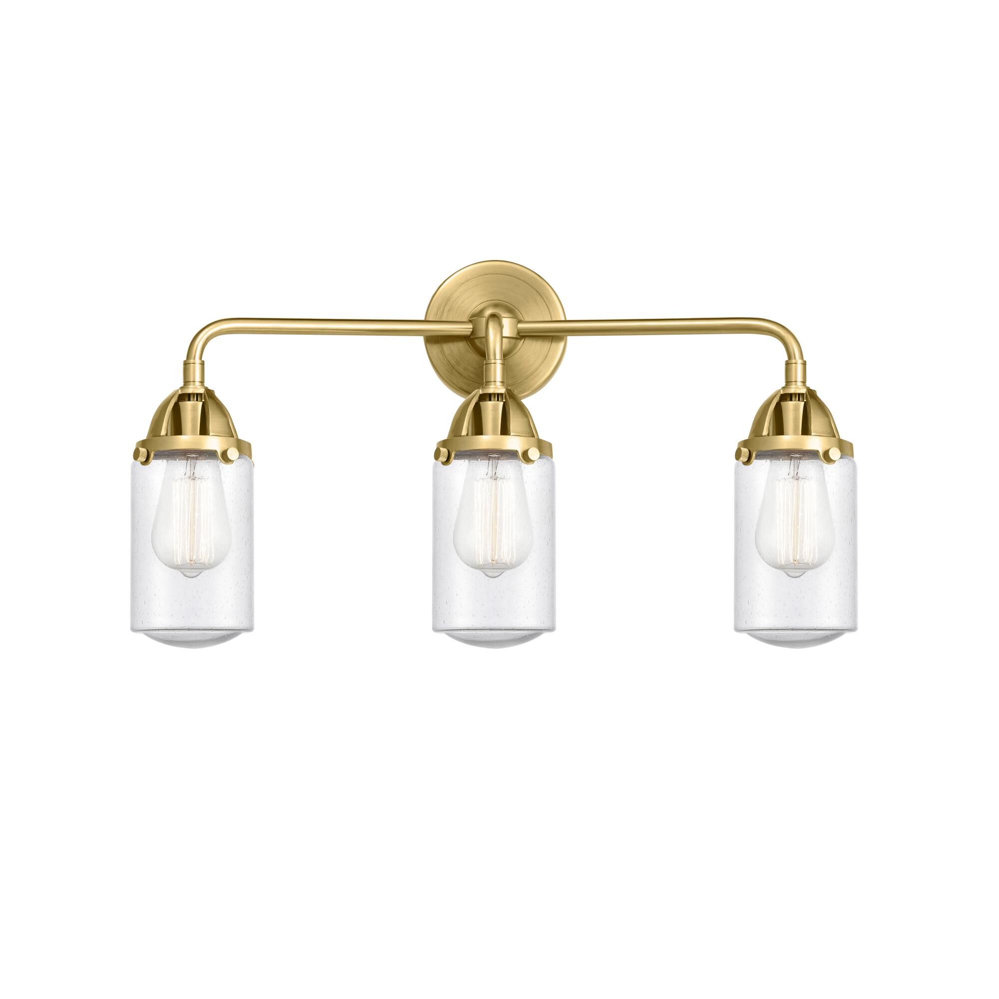 Shown in Satin Gold finish and Seedy Dover glass and No Shade shade