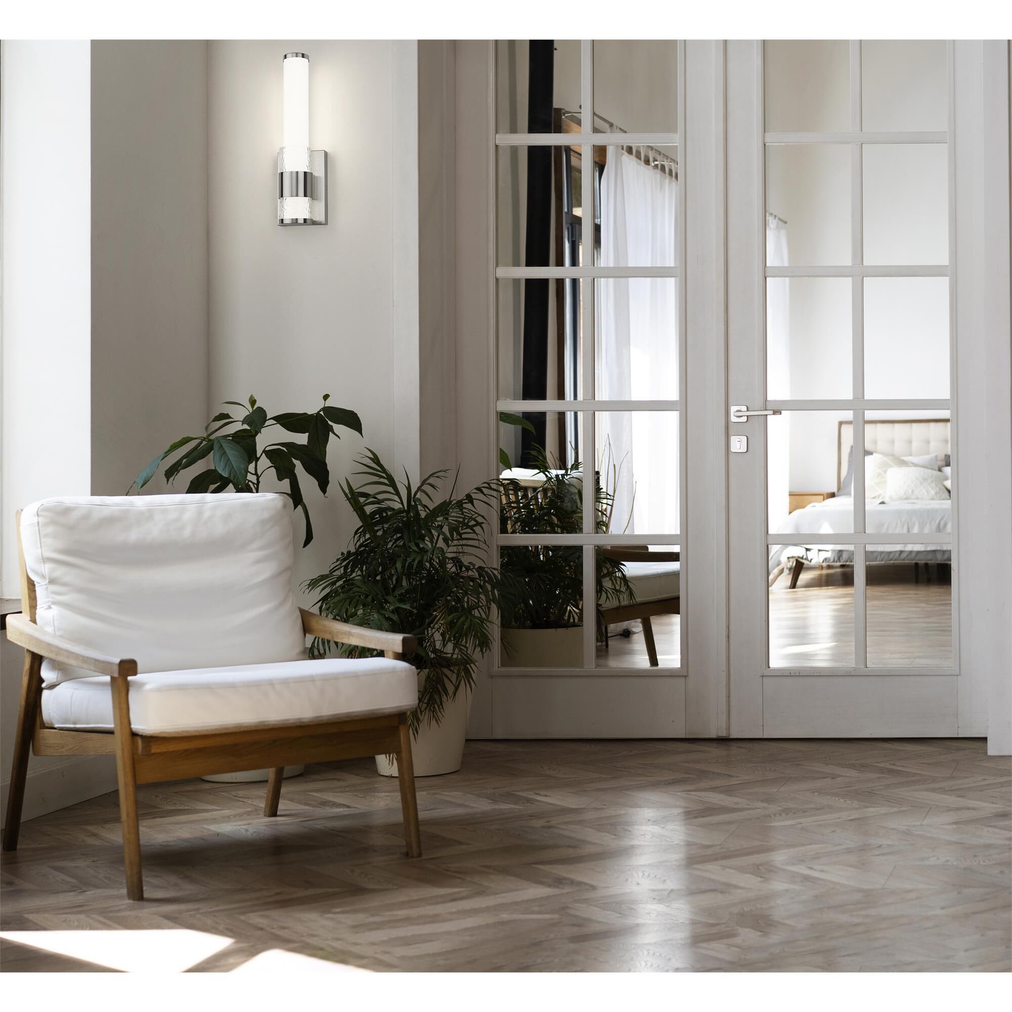 Shown in Brushed Nickel finish and Matte Opal glass and Matte Opal shade