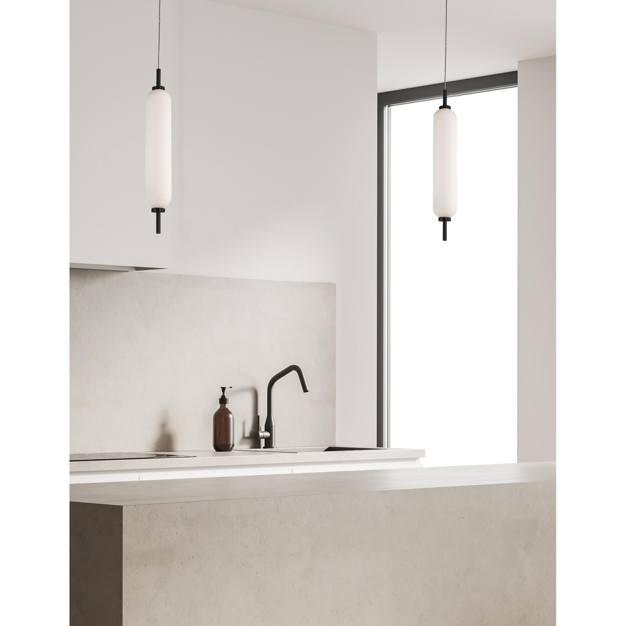 Shown in Matte Black finish and White shade