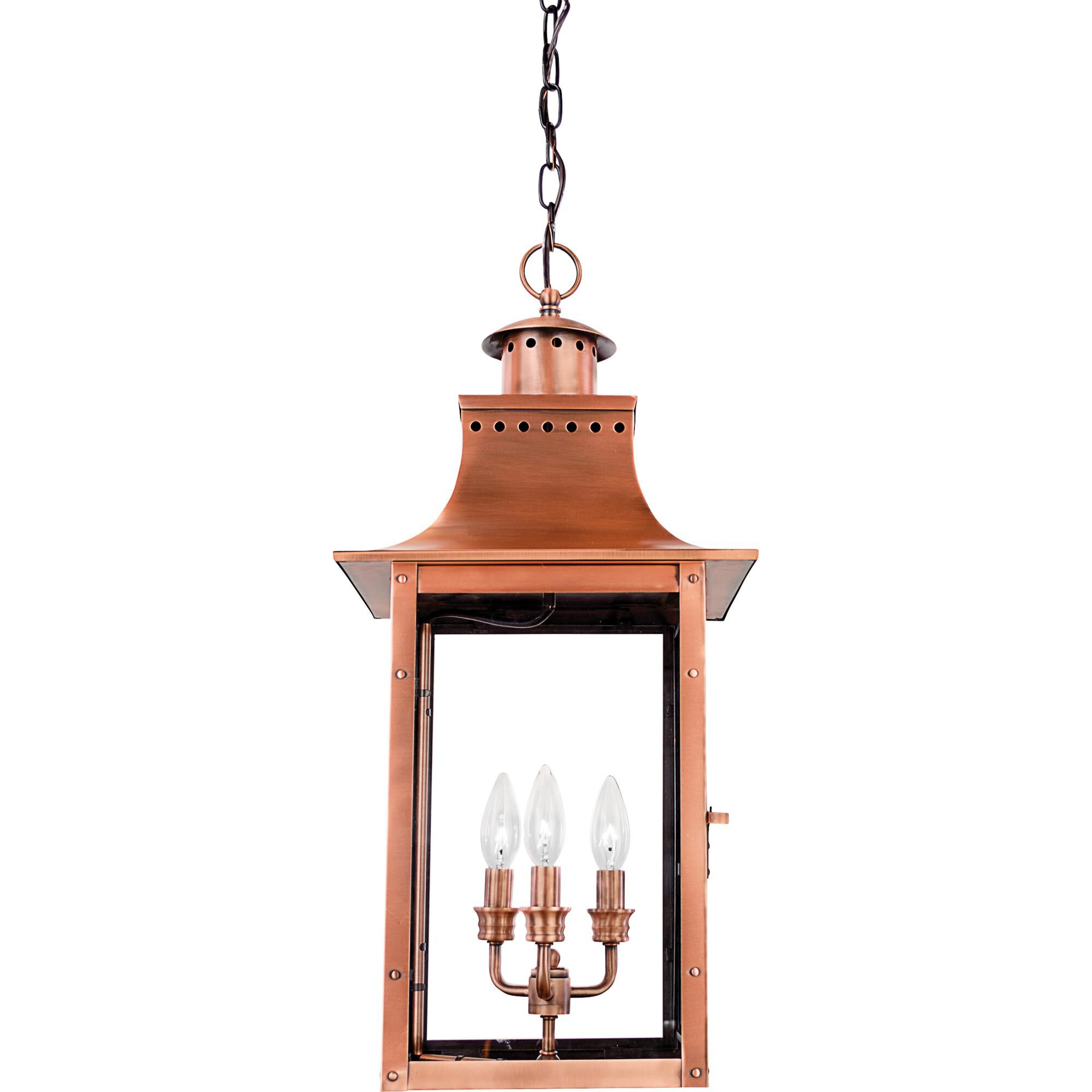Shown in Aged Copper finish and Clear glass