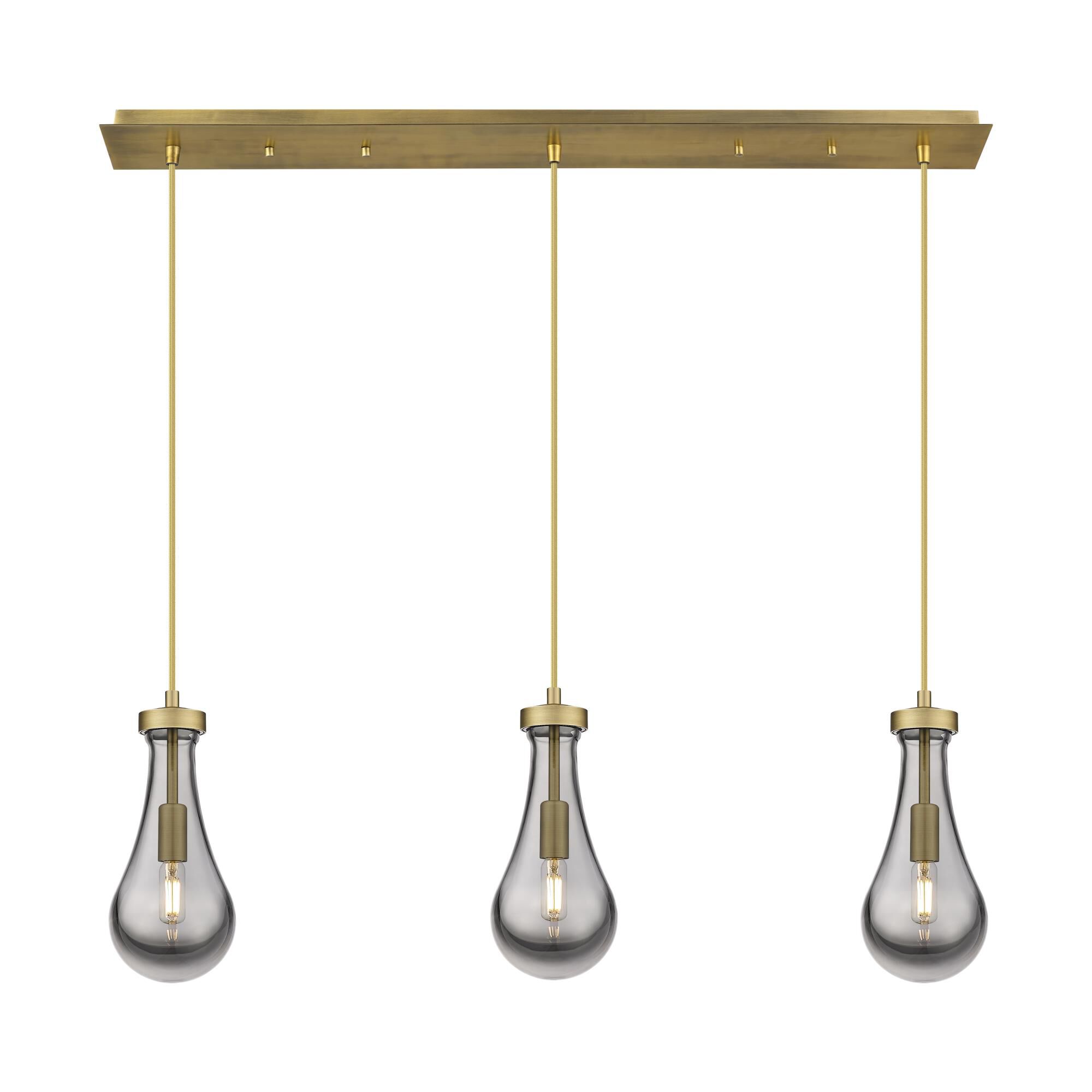 Shown in Brushed Brass finish and Light Smoke glass and Light Smoke Glass shade