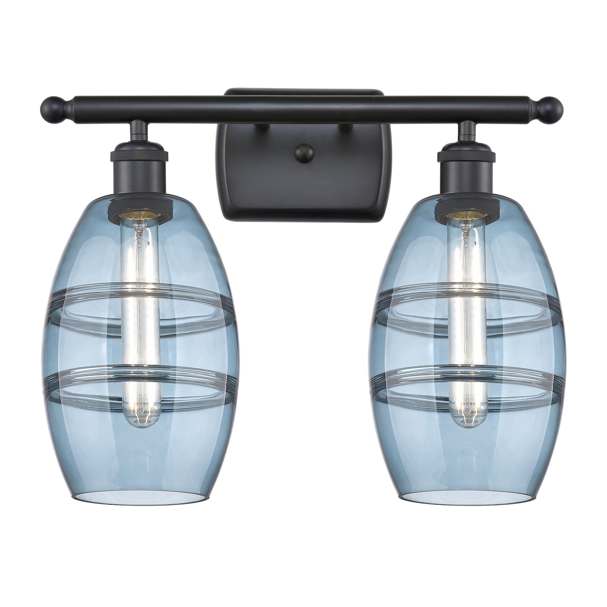 Shown in Matte Black finish and Princess Blue glass