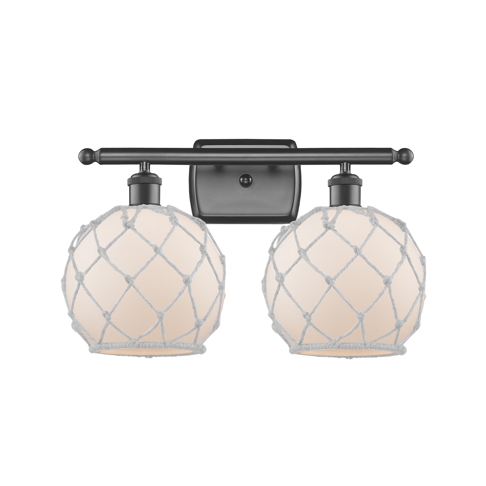 Shown in Oil Rubbed Bronze finish and White With White Rope glass
